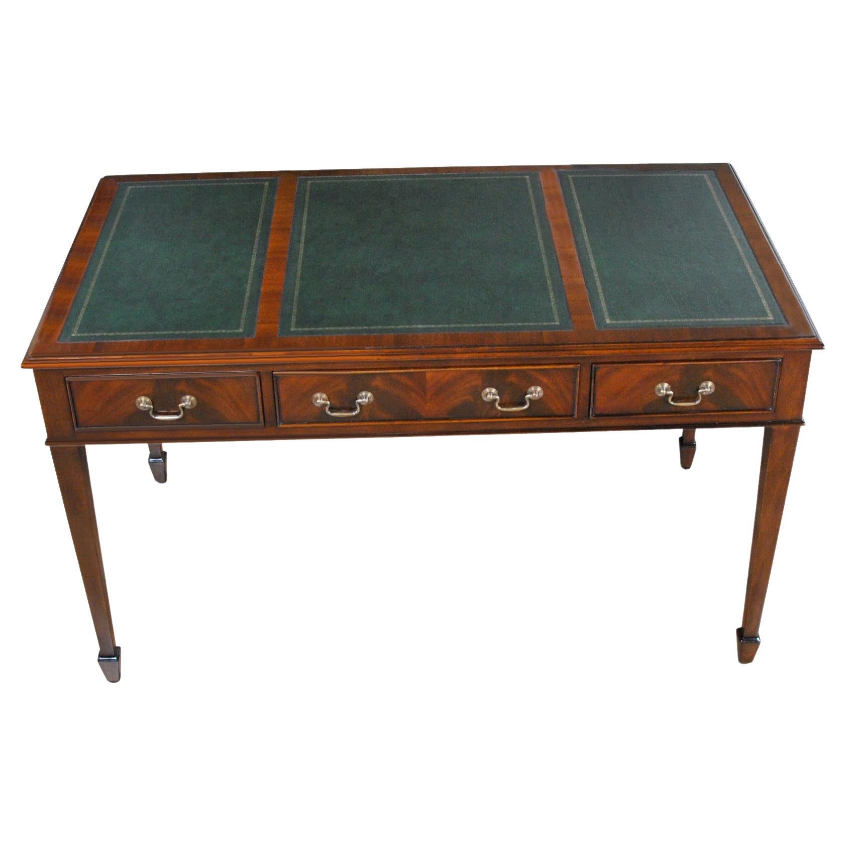 Mahogany Writing Table Green Leather For Sale
