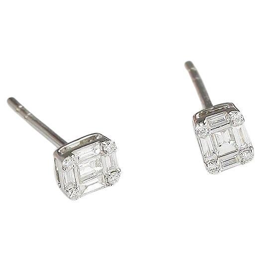 Mai Mini Baguette Diamond Stud Earrings For Sale