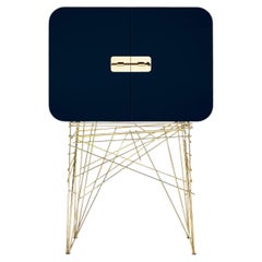 Mai Tai Blue-Black Wooden & Golden Metal Bar Cabinet