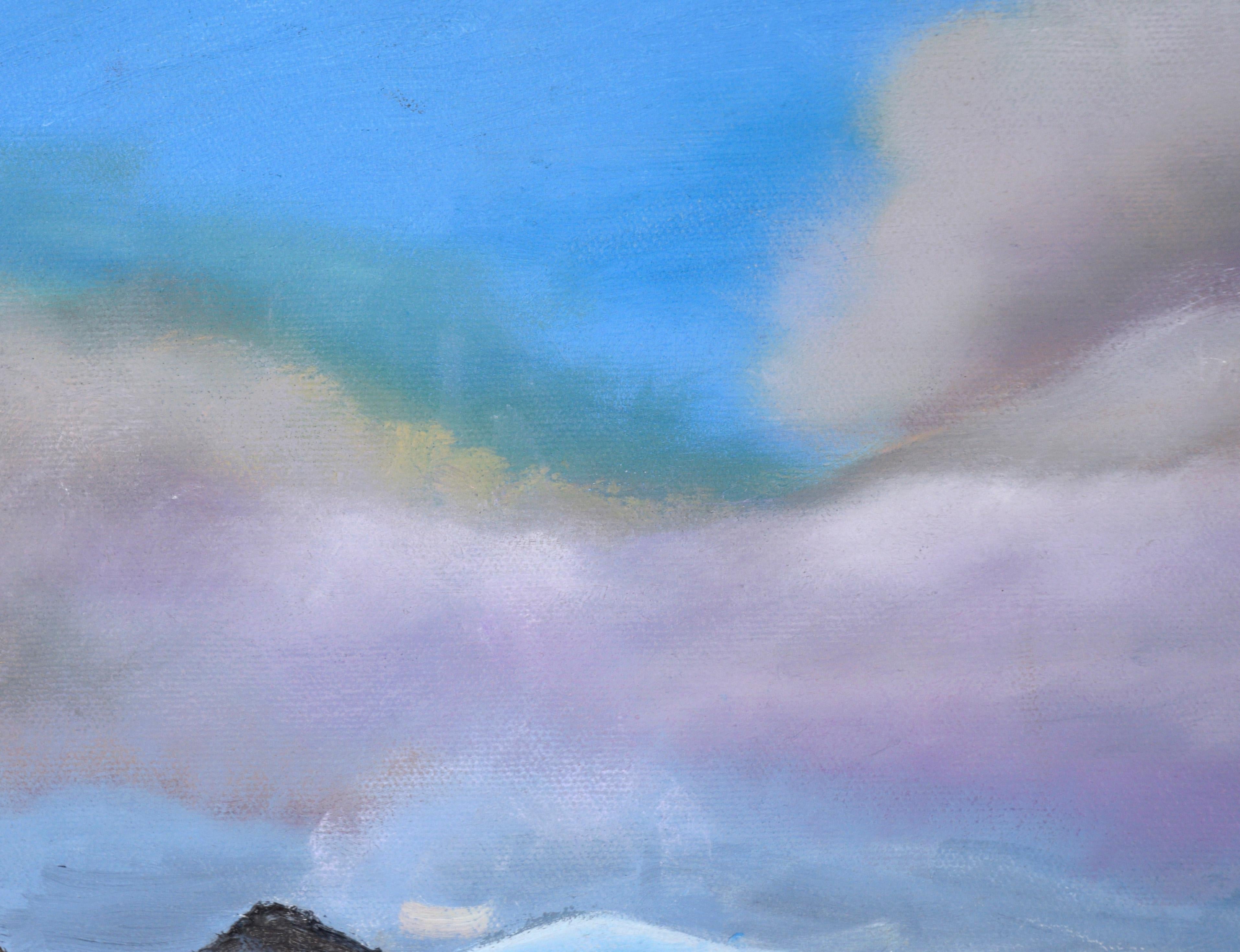 Waves Crashing Under Purple Clouds – Meereslandschaft, Original, Öl auf Leinwand (Impressionismus), Painting, von Mai Tracy Kikuchi