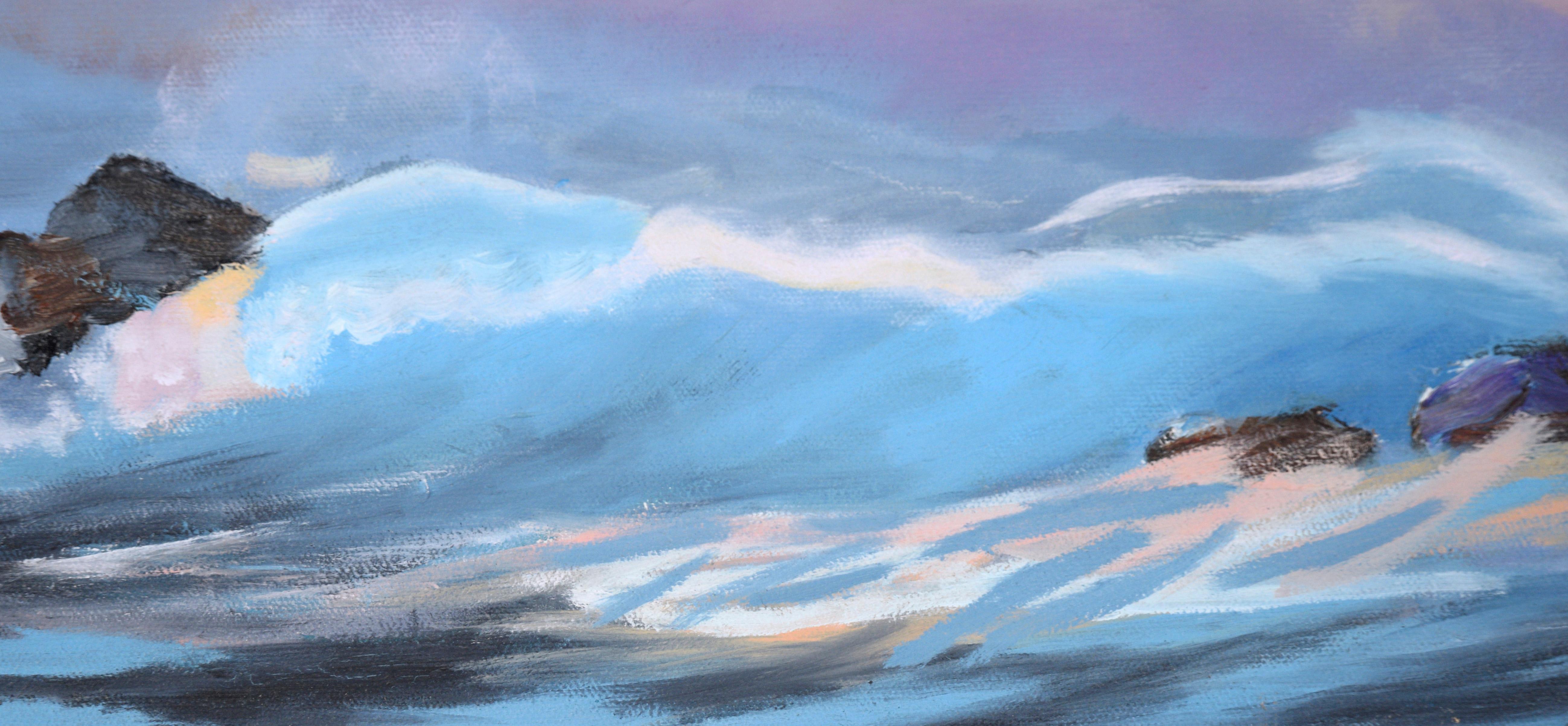 Waves Crashing Under Purple Clouds - Seascape Original Oil on Canvas For Sale 4