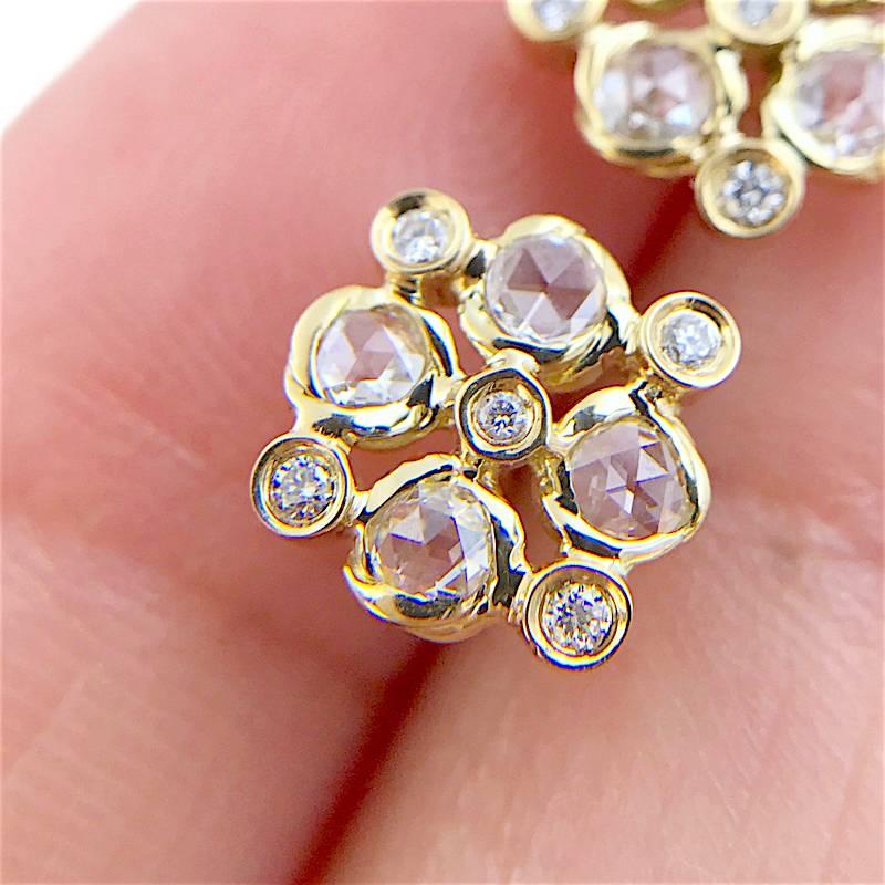 Contemporary Maia Rose-Cut Diamond Checker Cluster Stud Earrings 18k For Sale