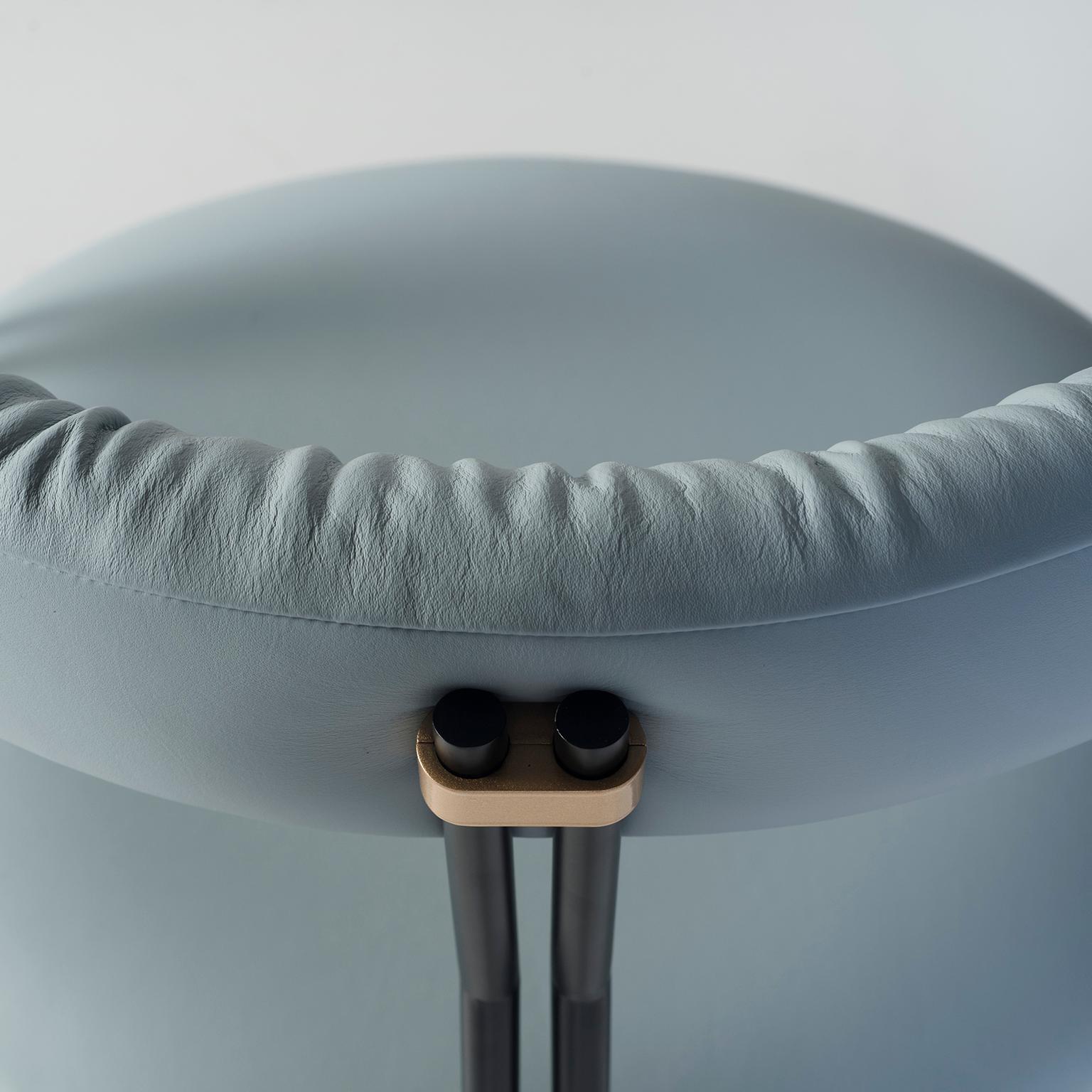 Hand-Crafted Modern Maia Dining Chairs, Blue Italian Leather, Handmade Portugal by Greenapple For Sale