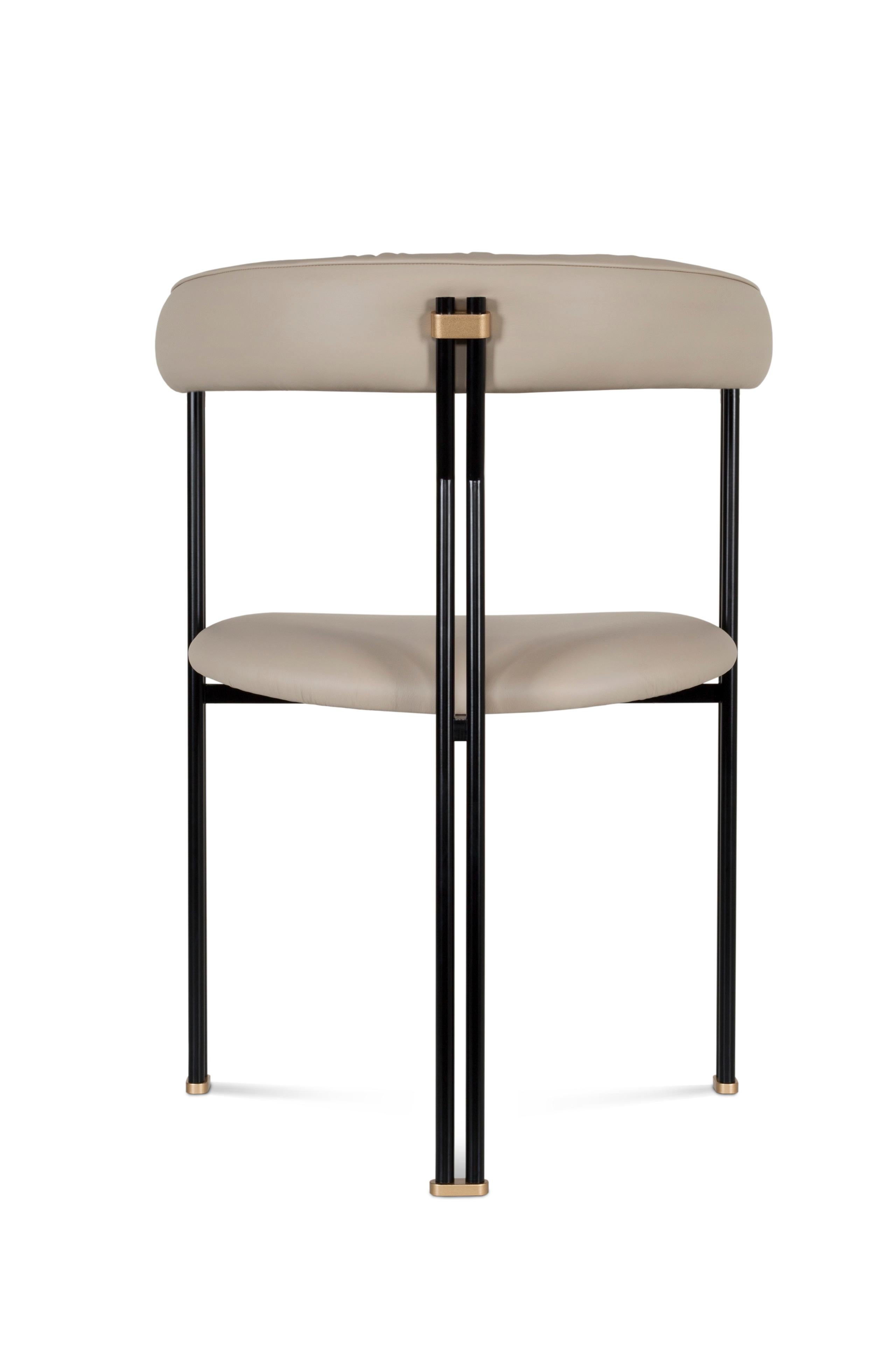 Brass Modern Maia Dining Chairs, Blue Italian Leather, Handmade Portugal by Greenapple For Sale