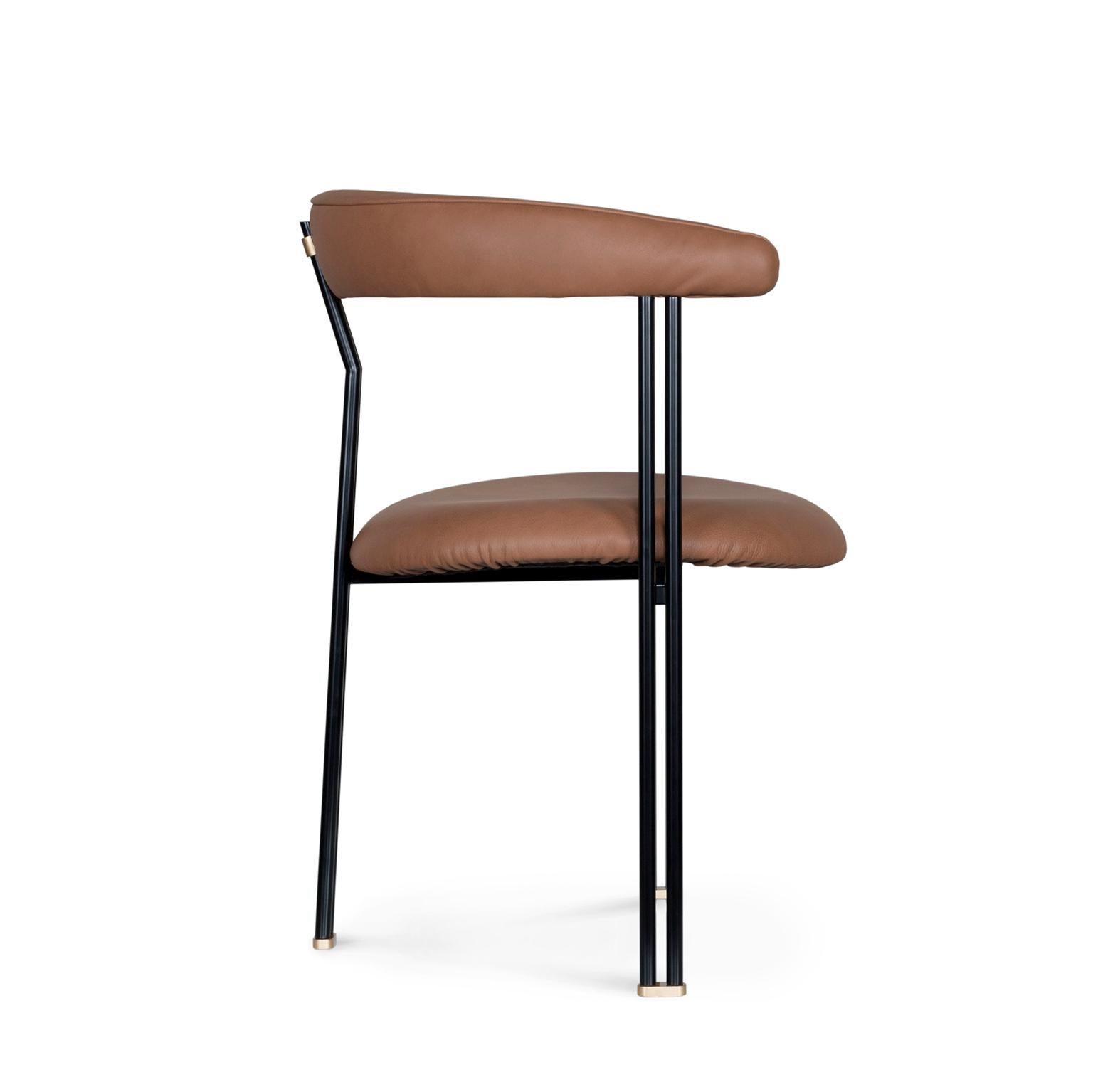 Mid-Century Modern Modern Maia Dining Chairs, Italian Leather, Handmade in Portugal by Greenapple For Sale