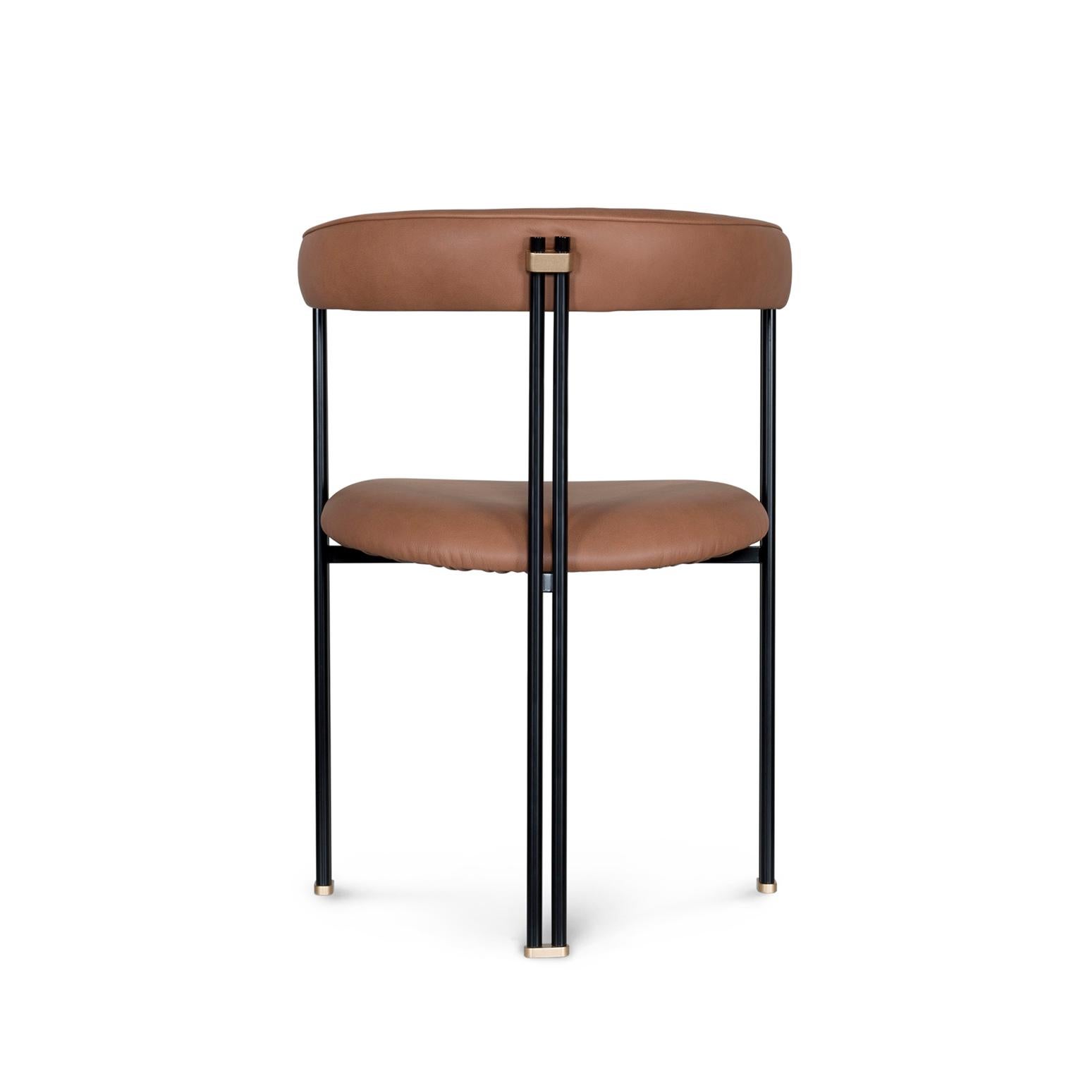 Hand-Crafted Modern Maia Dining Chairs, Italian Leather, Handmade in Portugal by Greenapple For Sale