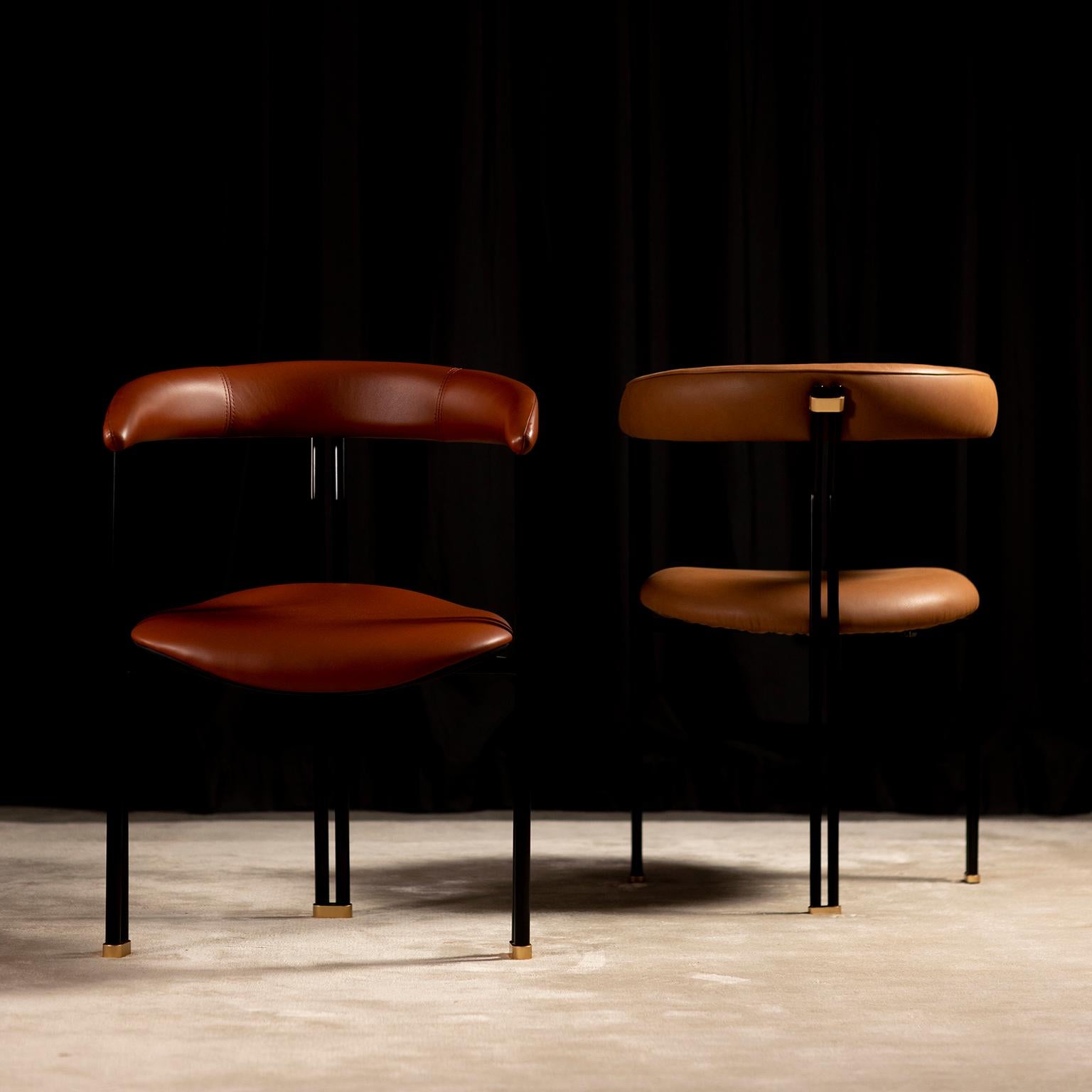 Hand-Crafted Modern Maia Dining Chairs, Italian Leather, Handmade in Portugal by Greenapple For Sale