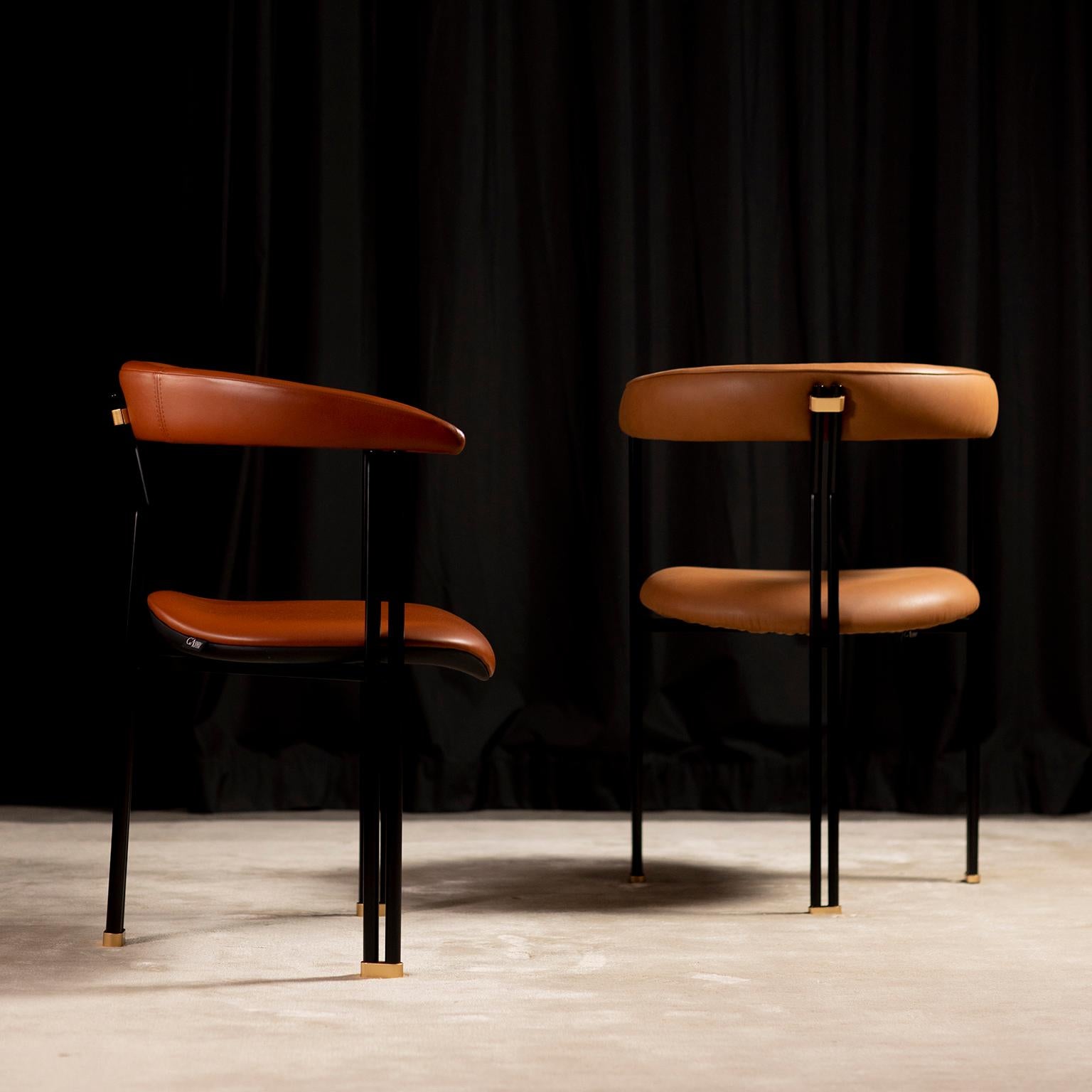 Contemporary Modern Maia Dining Chairs, Italian Leather, Handmade in Portugal by Greenapple For Sale