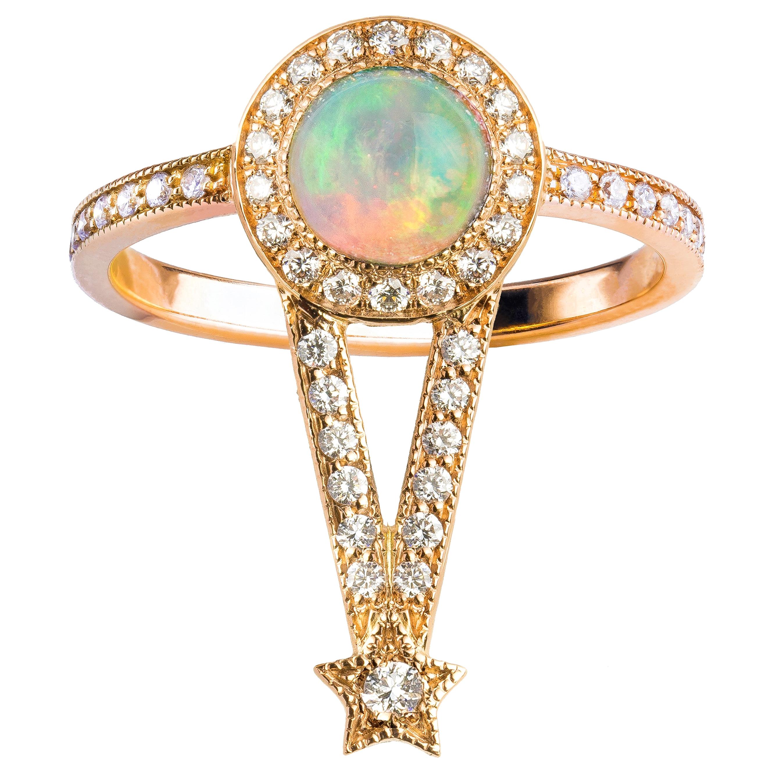 Maia Ring, Ethiopian Opal, White Diamonds, 18 Karat Rose Gold For Sale