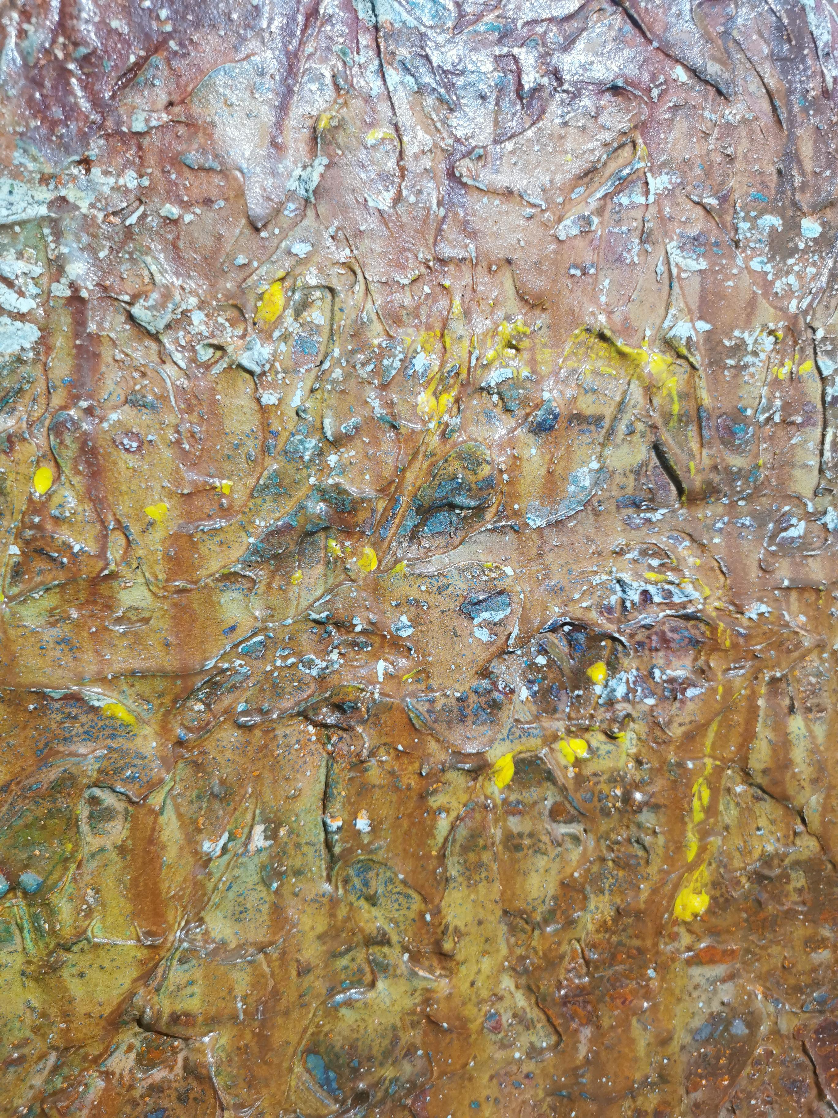 Impasto Earthy Abstract Acrylic and Enamel Painting 