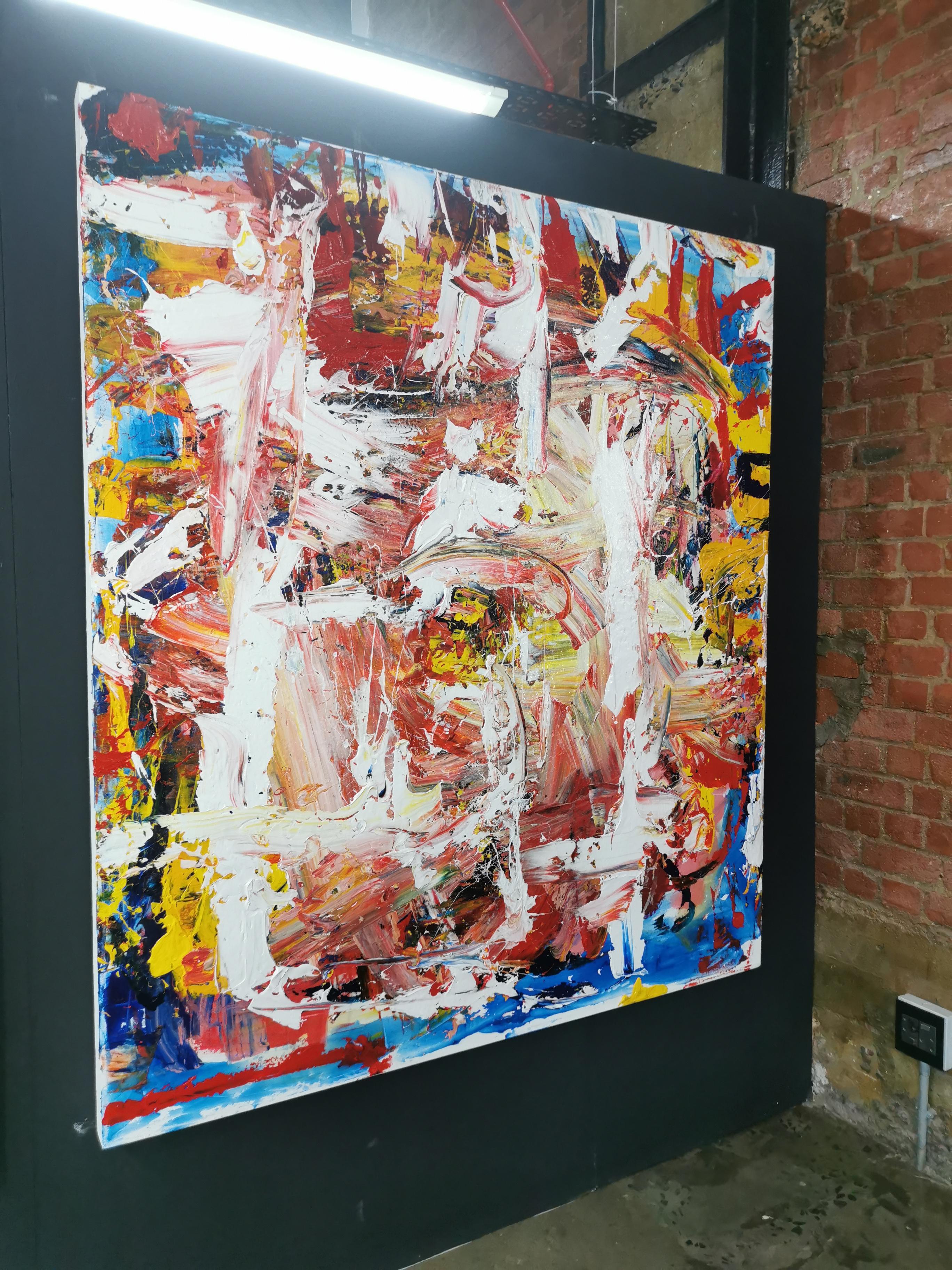 A unique, large scale, expressive artwork, with thick, impasto paint strokes and vivid colours. 
The canvas is stretched and the artwork is ready to hang.
Artwork by an renowned international artist.
Includes Certificate of Authenticity.
Free
