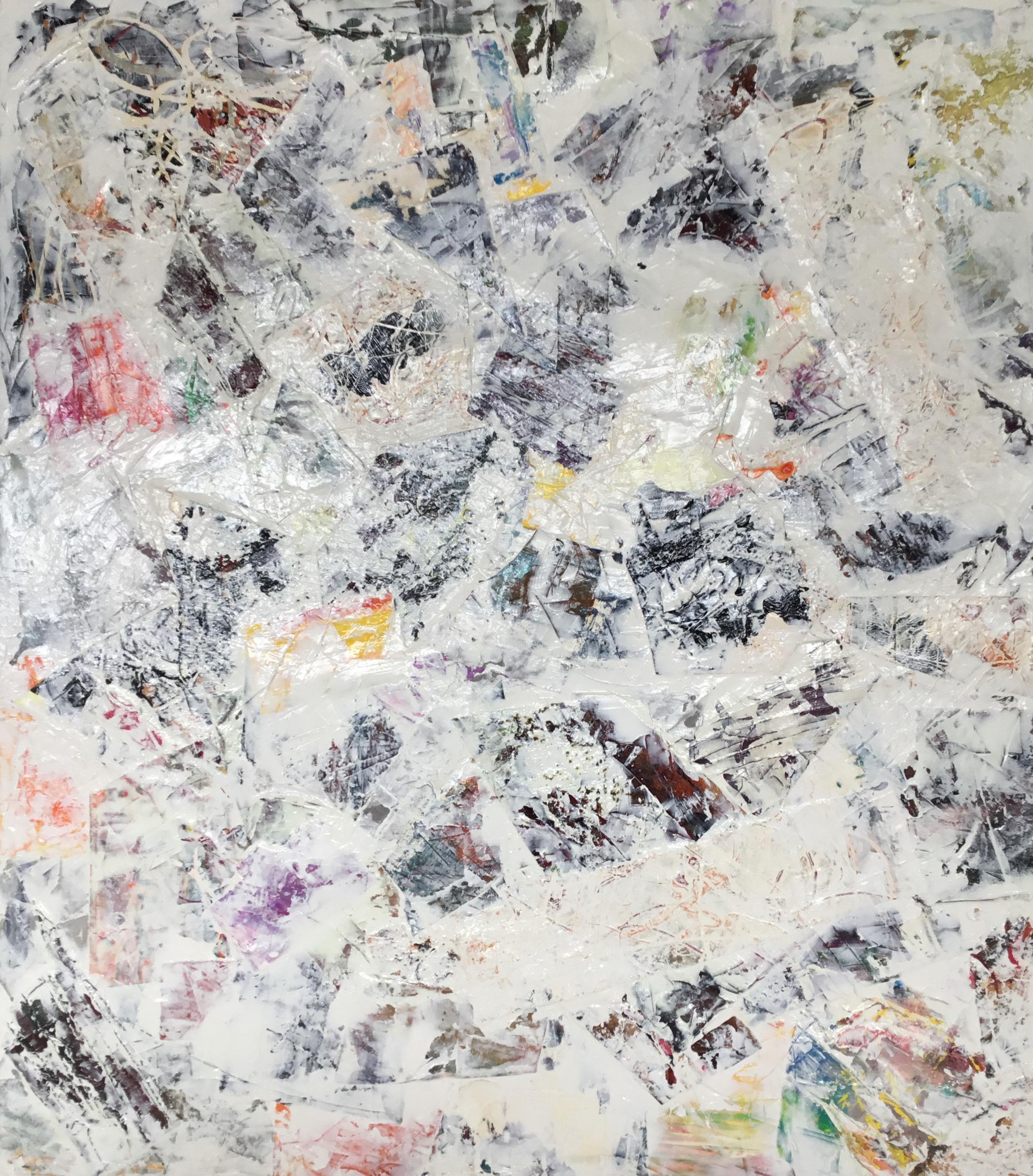 Grande peinture abstraite en acrylique à texture blanche « Fragments of the Mind 6 »