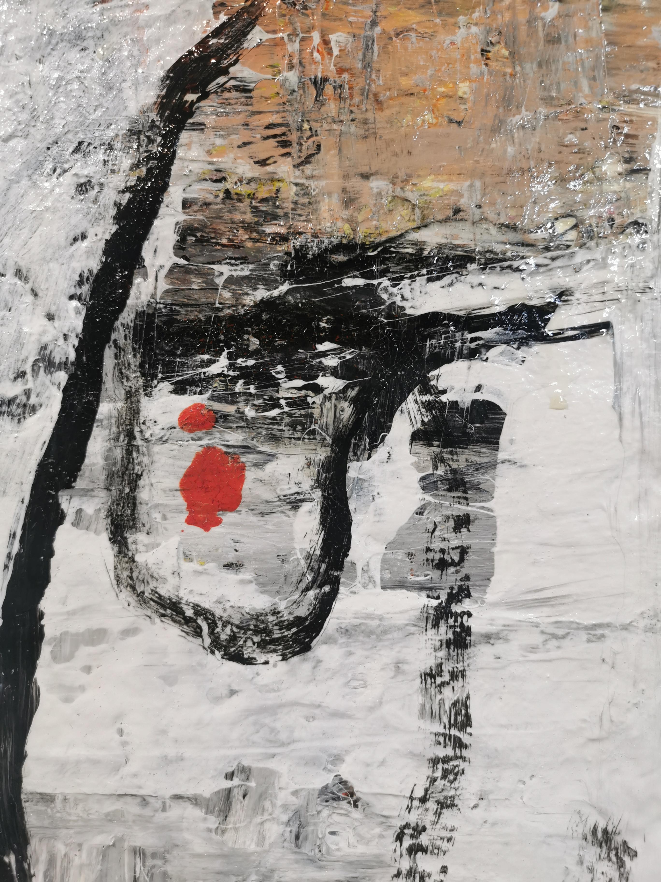 Großes großes abstraktes Acrylgemälde „Near & Far 8“ (Grau), Figurative Painting, von Maico Camilo