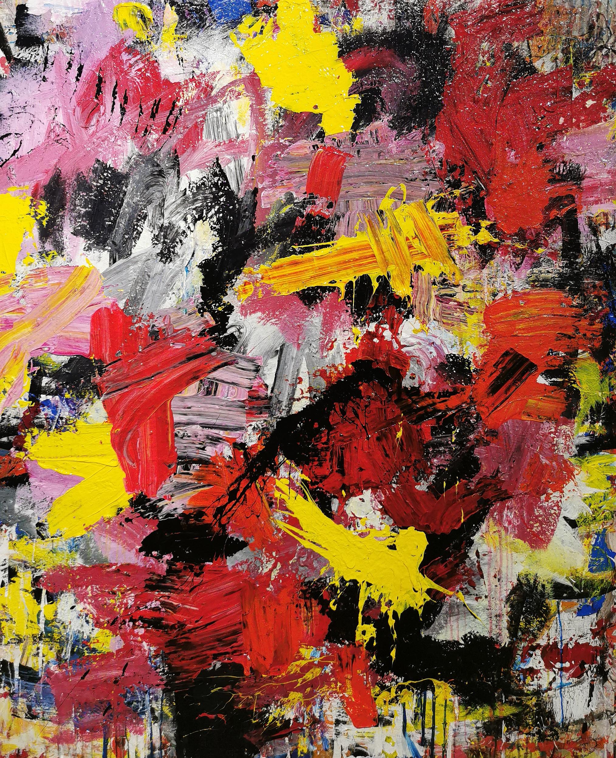 Large, Colourful Abstract Acrylic Painting "Untitled" - Mixed Media Art by Maico Camilo