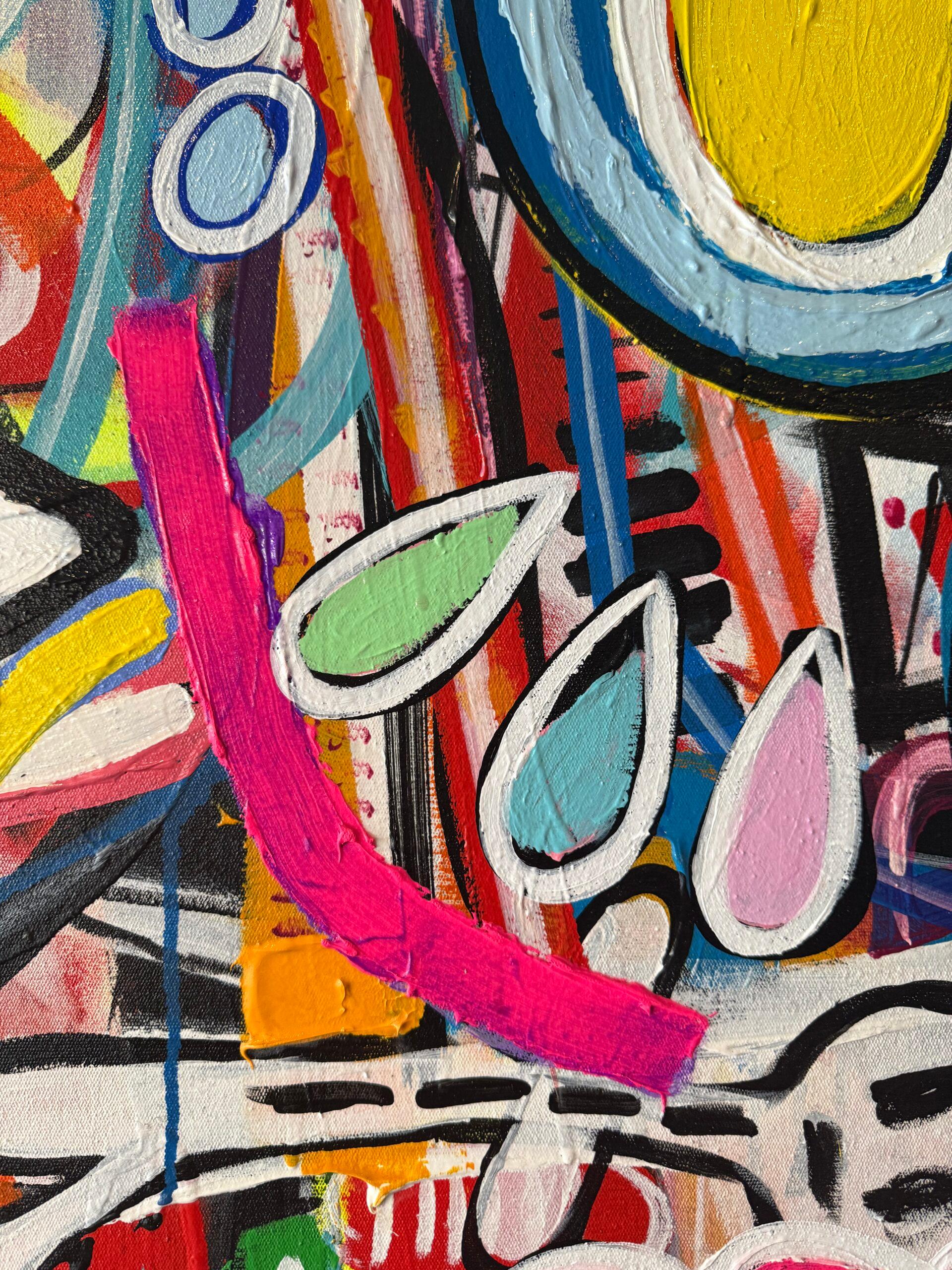 In “My Wonderful Self (BLACK)”, the artist unleashes a carnival of raw emotion and frenetic energy, where instinct triumphs over convention, and selfhood manifests as a vibrant, unfiltered spectacle. This Neo-Expressionist and Art Brut-inspired