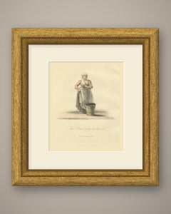 Maid Servant washing the Pavement, Dutch Cleanliness, Antique Print, 1817