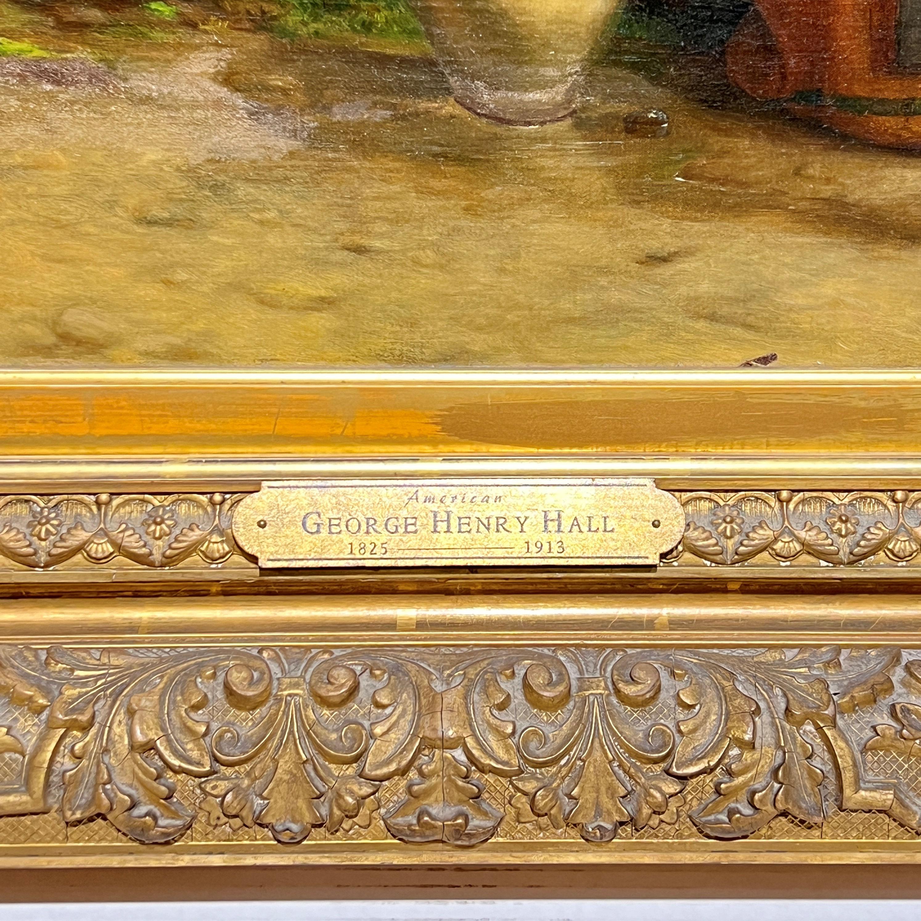 American Maiden and Cherubs at the Well Oil Painting by George Henry Hall Dated 1892 For Sale