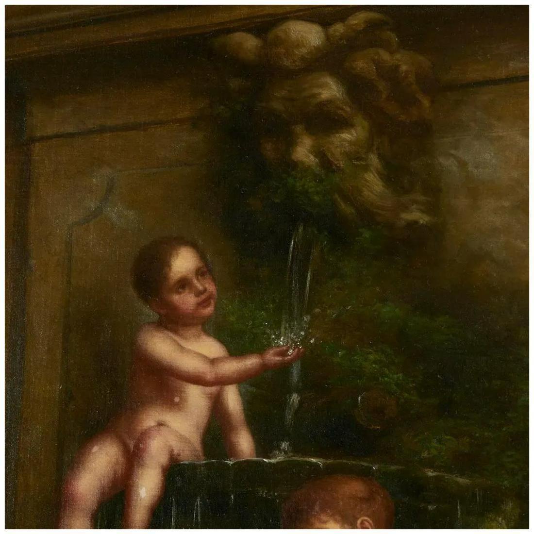 Canvas Maiden and Cherubs at the Well Oil Painting by George Henry Hall Dated 1892 For Sale