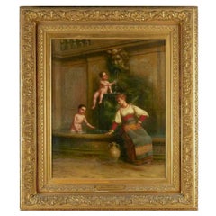 Maiden and Cherubs at the Well Oil Painting by George Henry Hall Dated 1892