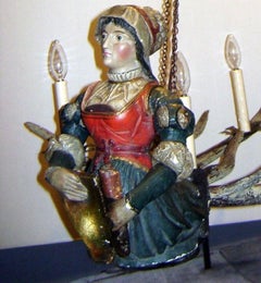 German Maiden & Forged Iron Antler Chandelier