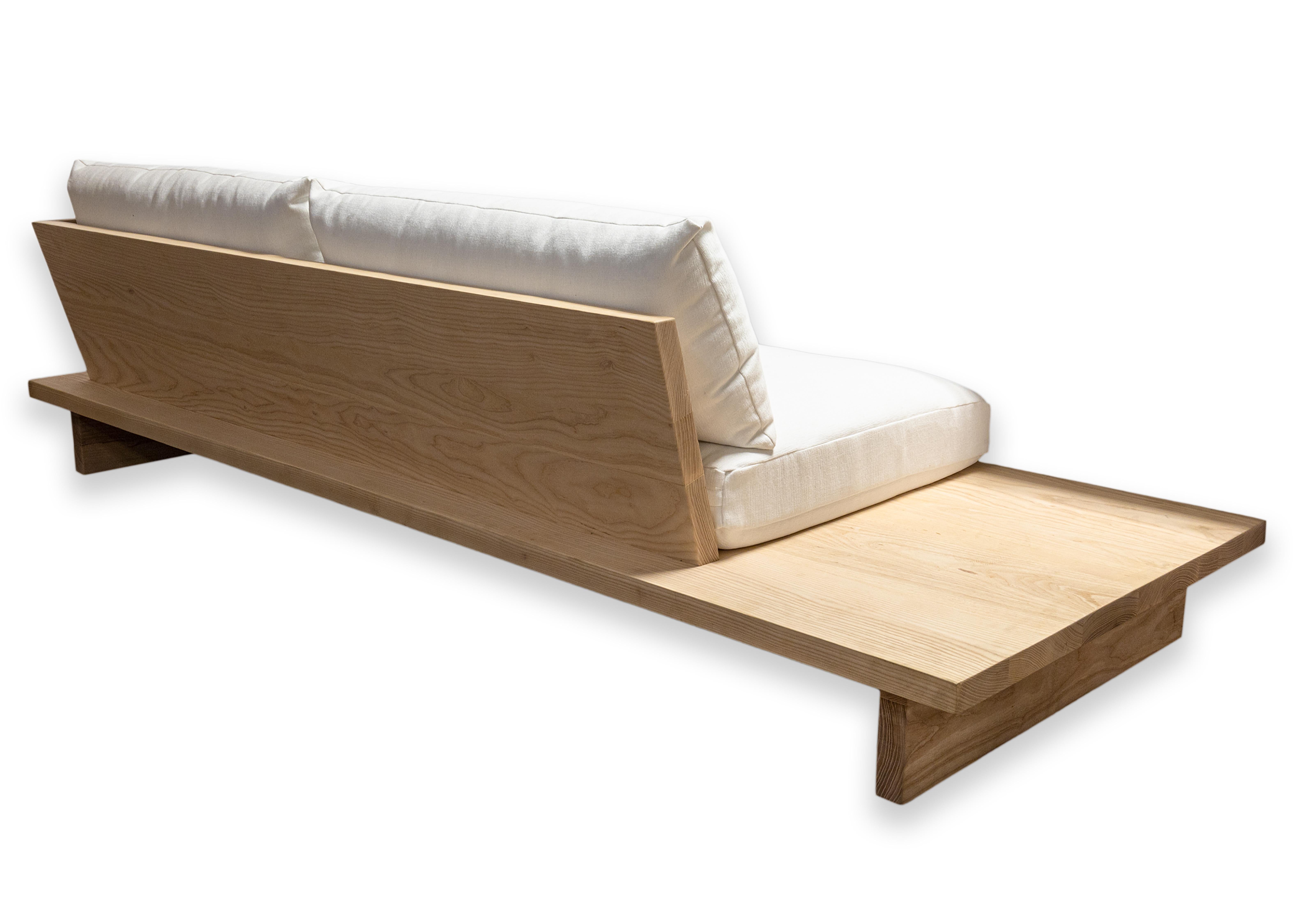 20th Century Maiden Home The Muir Contemporary Modern Linen and Handwaxed Ash Wood Sofa