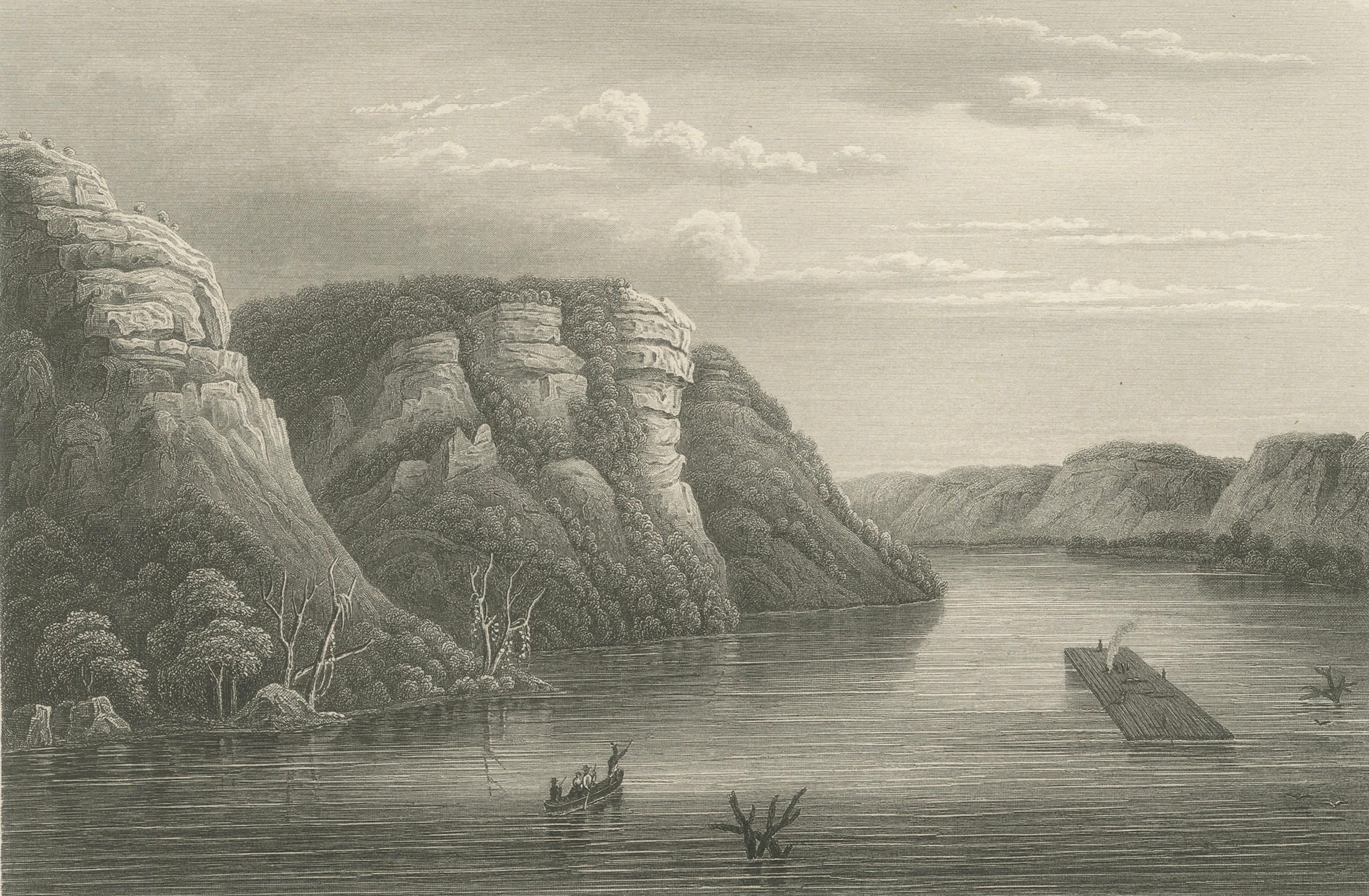 Maiden Rock Mississippi River, Antique Steel Engraving c.1850