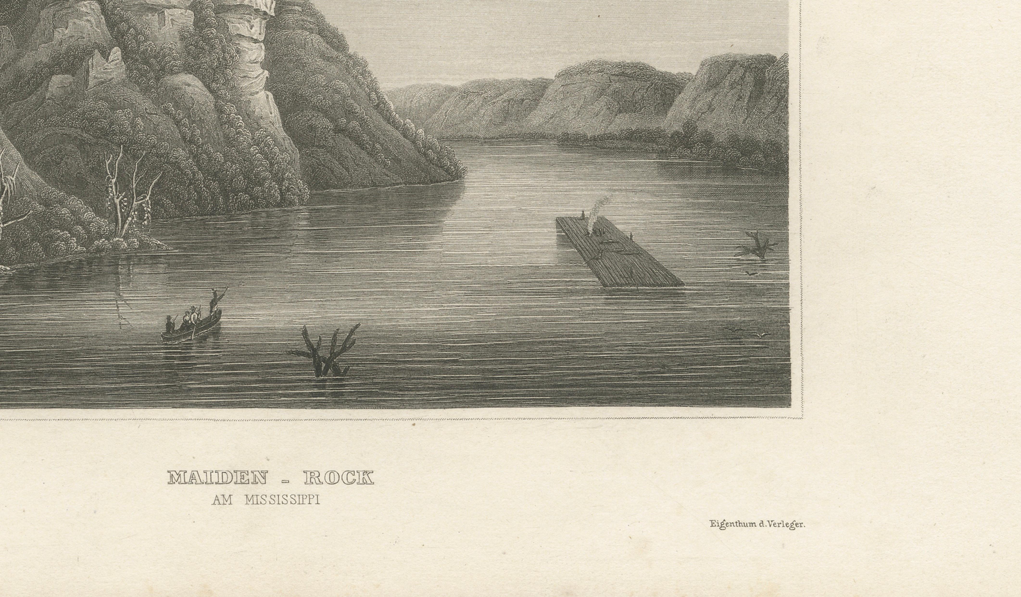 Maiden Rock Mississippi River, Antique Steel Engraving c.1850