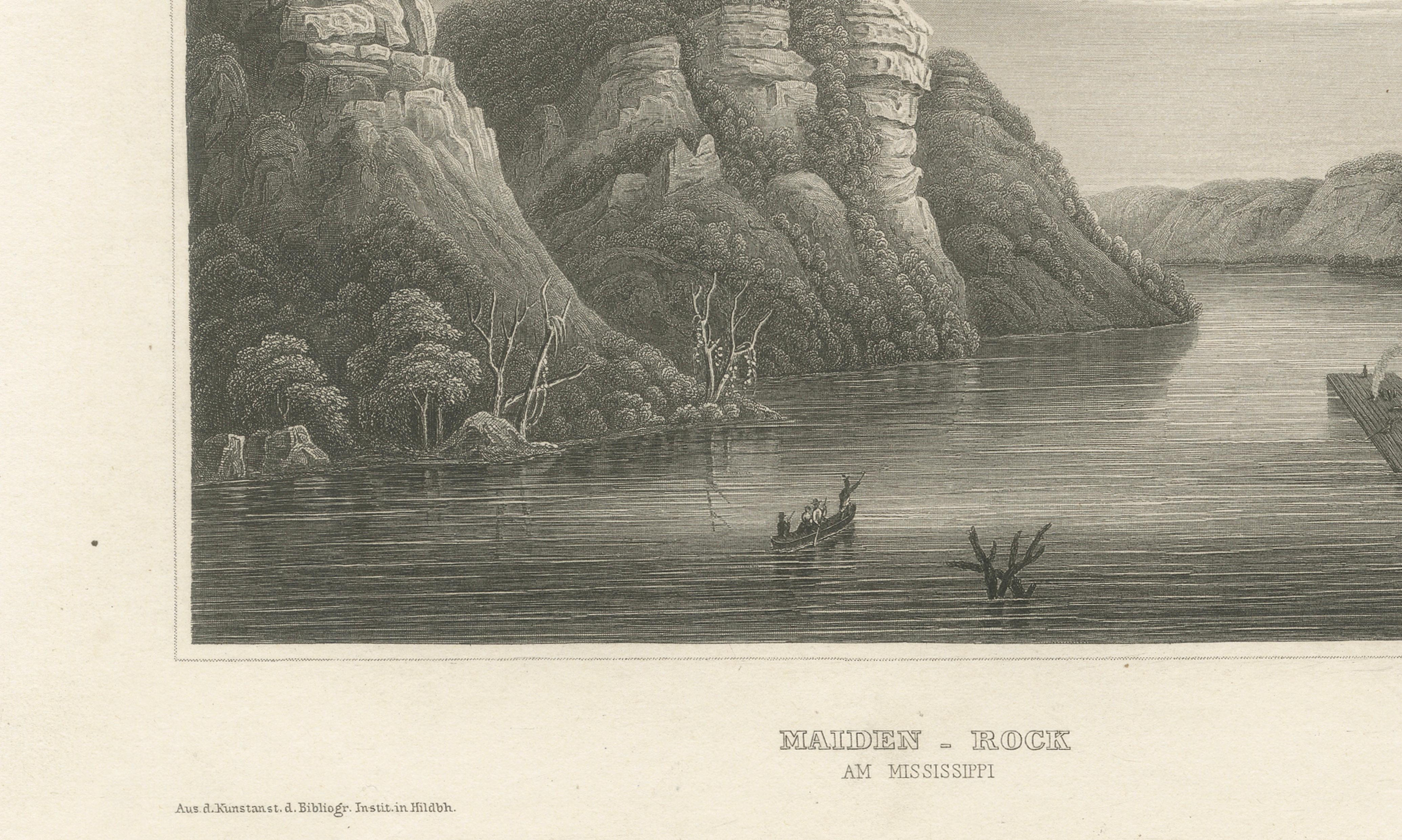 Maiden Rock Mississippi River, Antique Steel Engraving c.1850