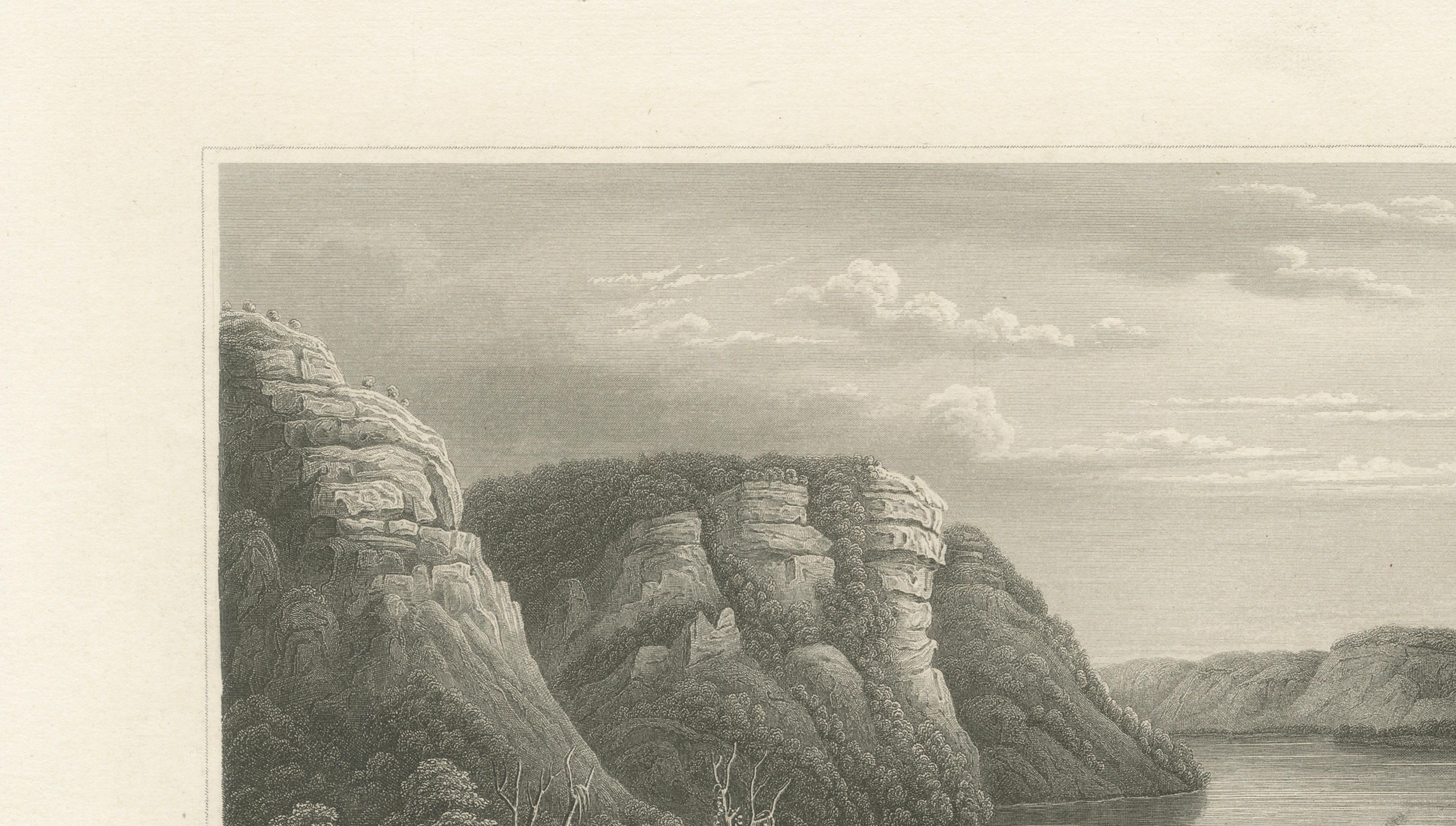 Maiden Rock Mississippi River, Antique Steel Engraving c.1850