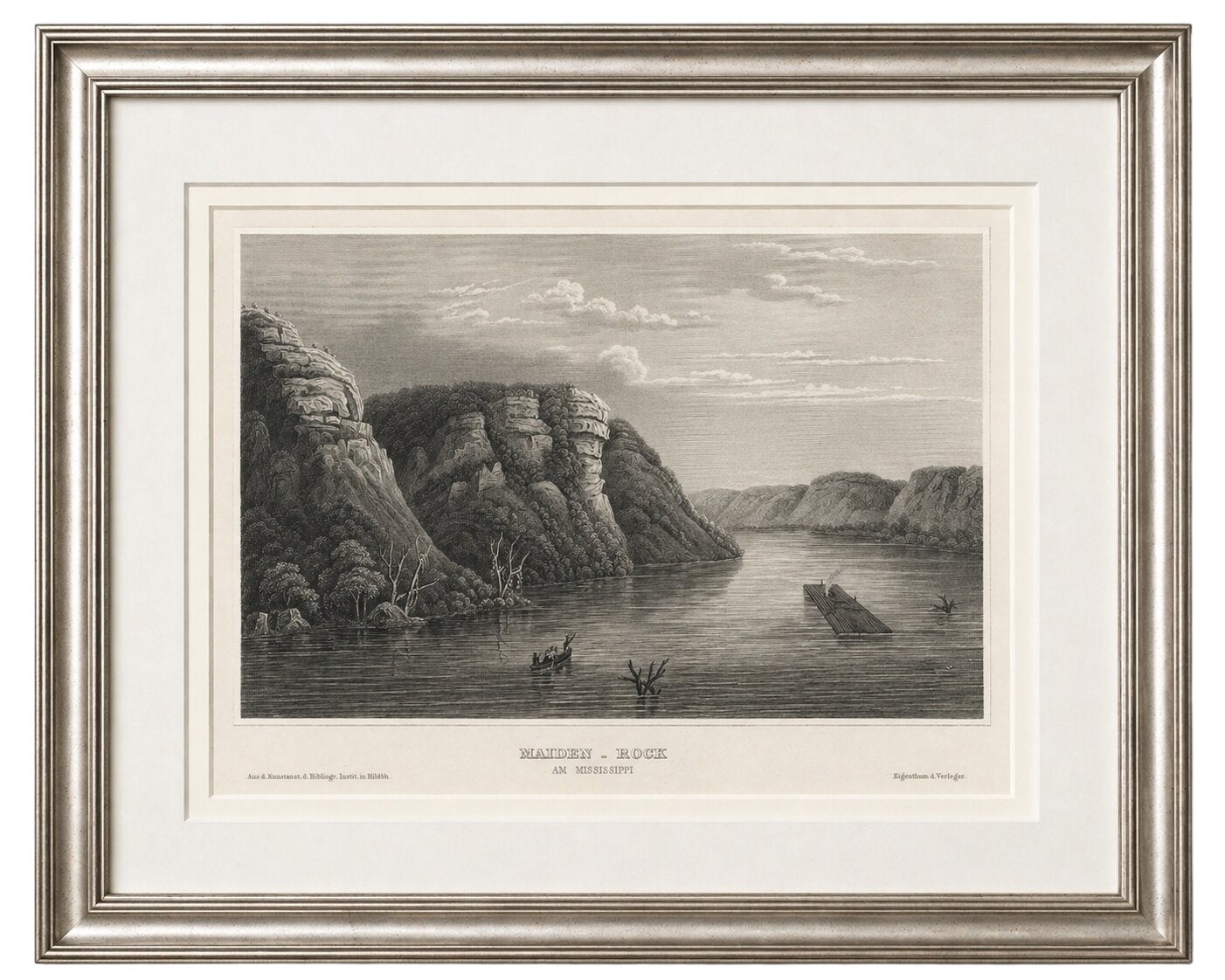 Maiden Rock Mississippi River, Antique Steel Engraving c.1850