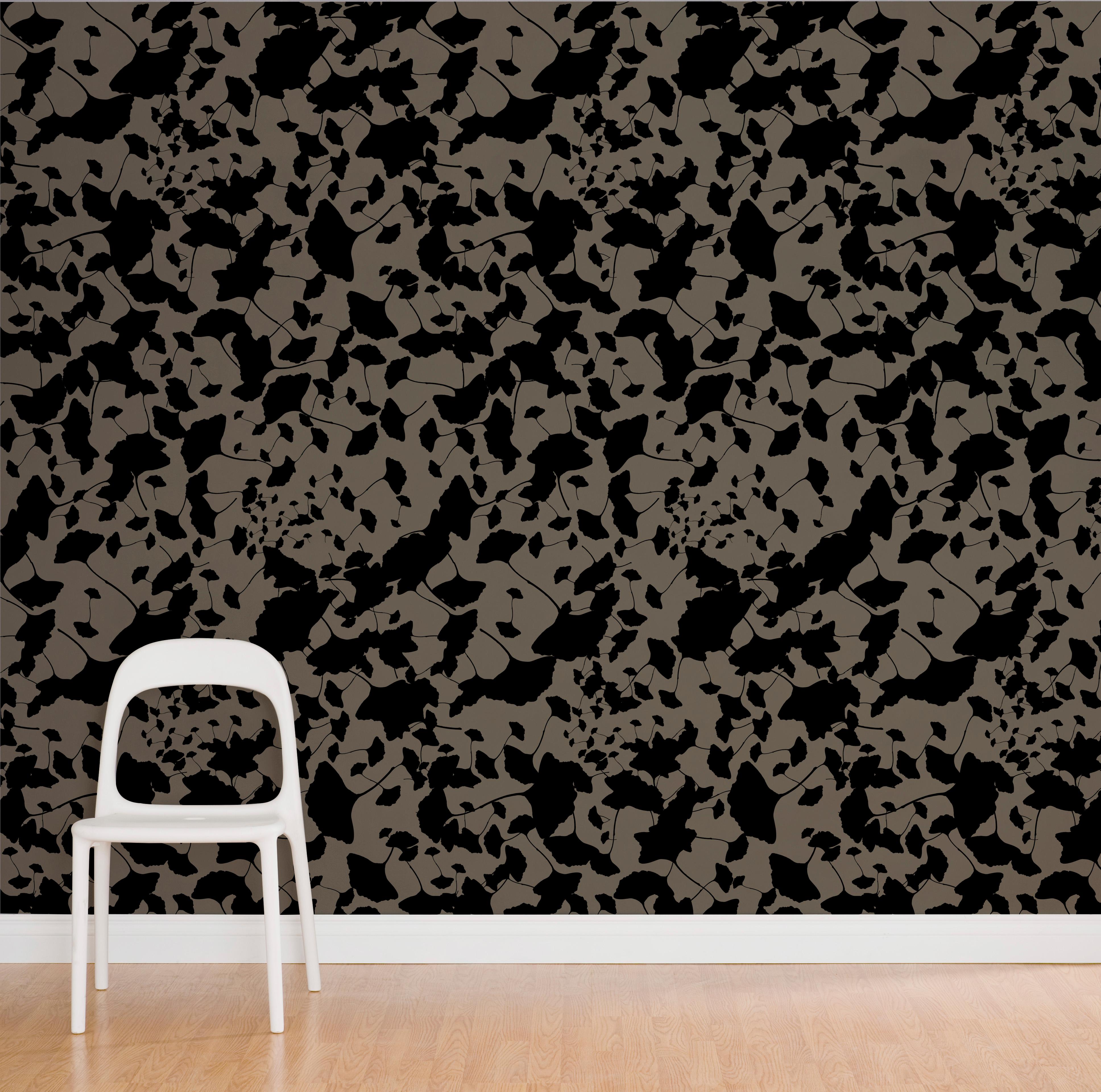 Modern Hand-Screened Maidenhair Wallpaper in Chocolate Colorway For Sale