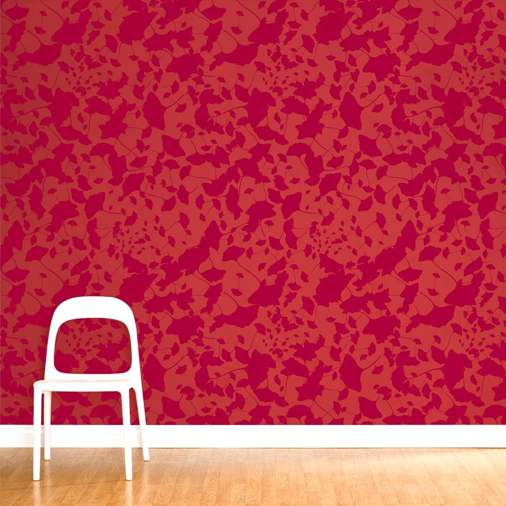 Modern Hand-Screened Maidenhair Wallpaper in Red Velvet Colorway For Sale