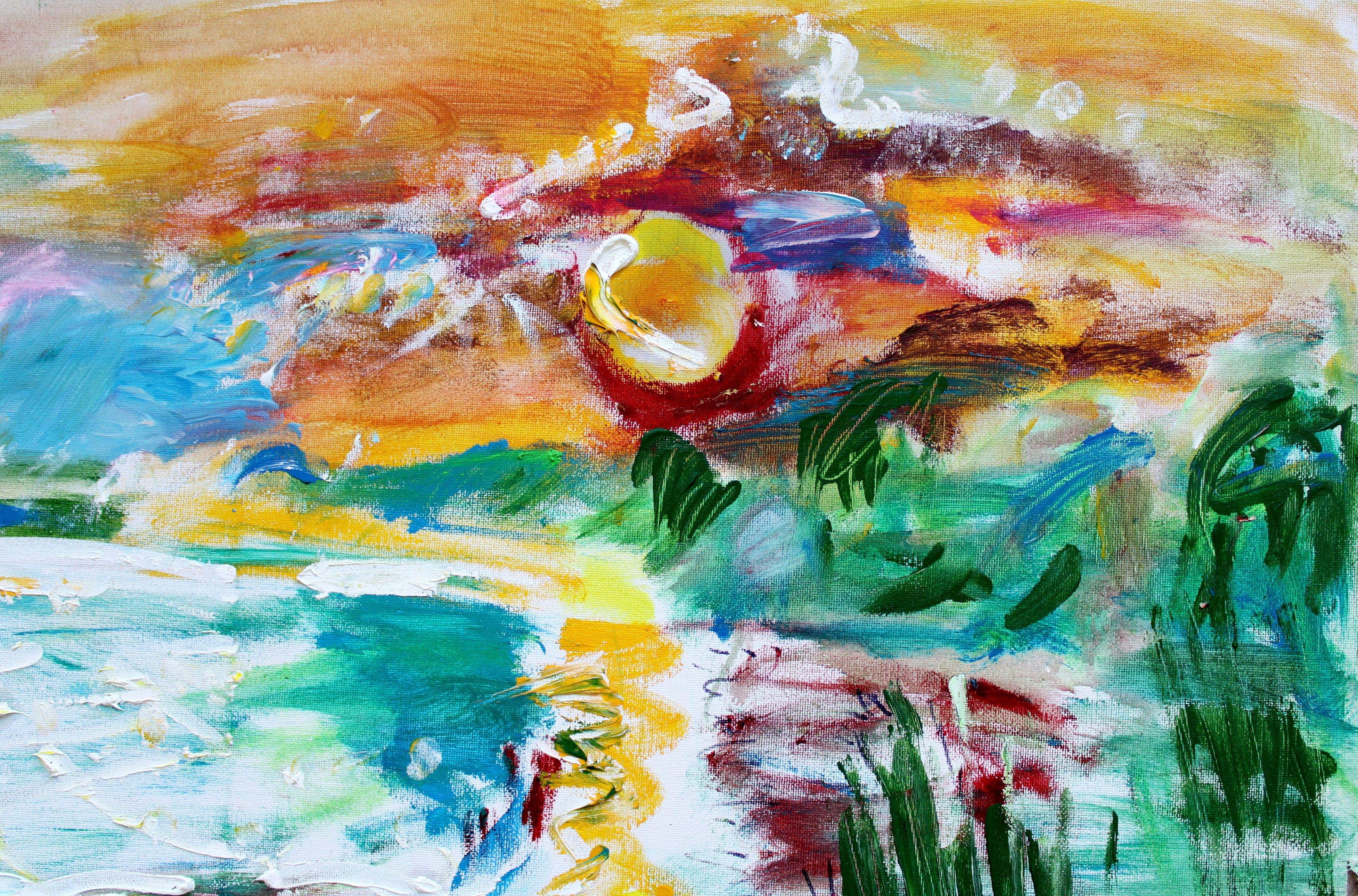 Tramonto sulla Dunava. 2022, tela, tecnica d'autore, 60x80 cm

