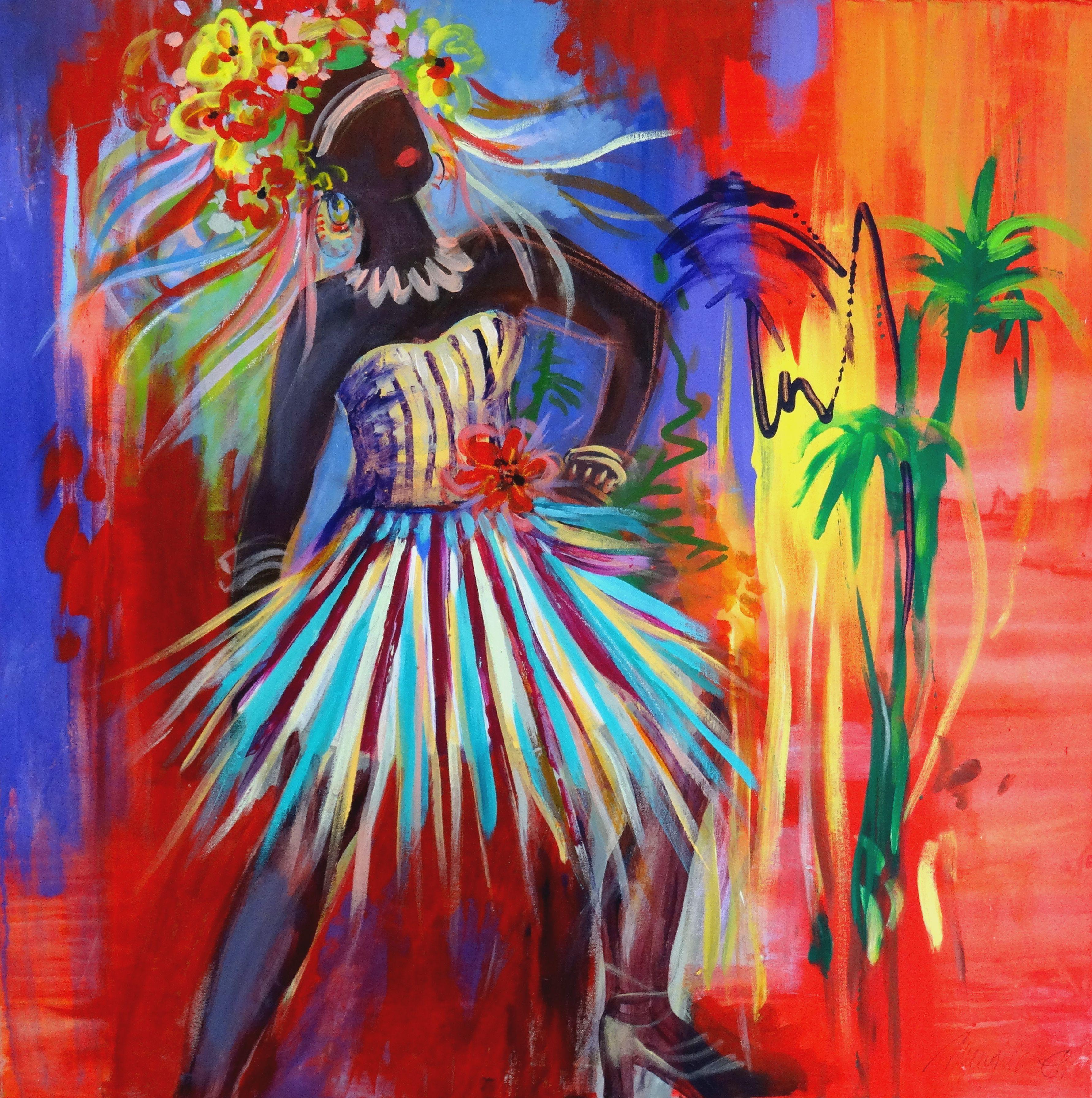 Figurative Painting Maija-Elizabete Mengele - Danses latinos. 2019, toile, acrylique, 90 x 90 cm