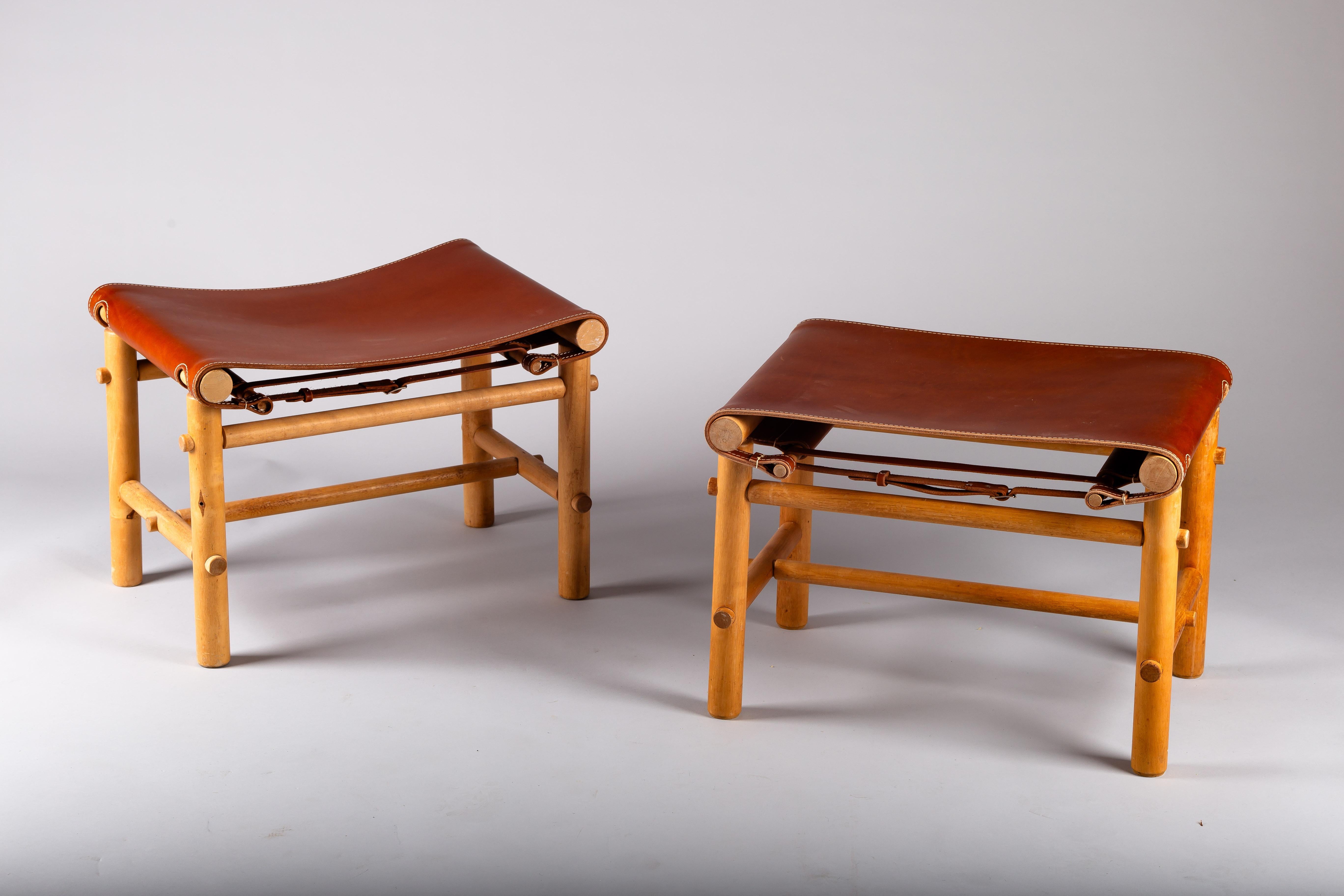 Mid-Century Modern Maija Heikinhemo, paire de poufs de safari des années 1960, Noormarkun Käsityöt, Artek en vente