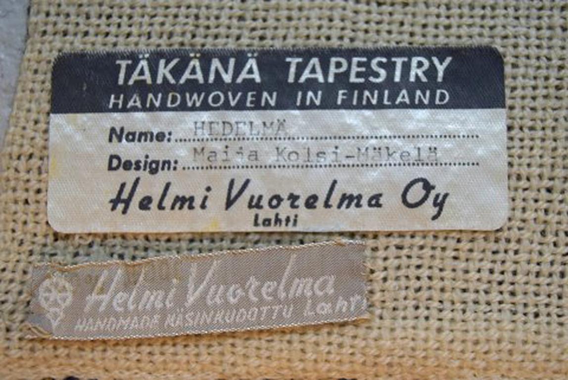 Finnish Maija Kolsi-Mäkelä, for Helmi Vuorelma / Täkänä Tapestry, Wall Carpet For Sale