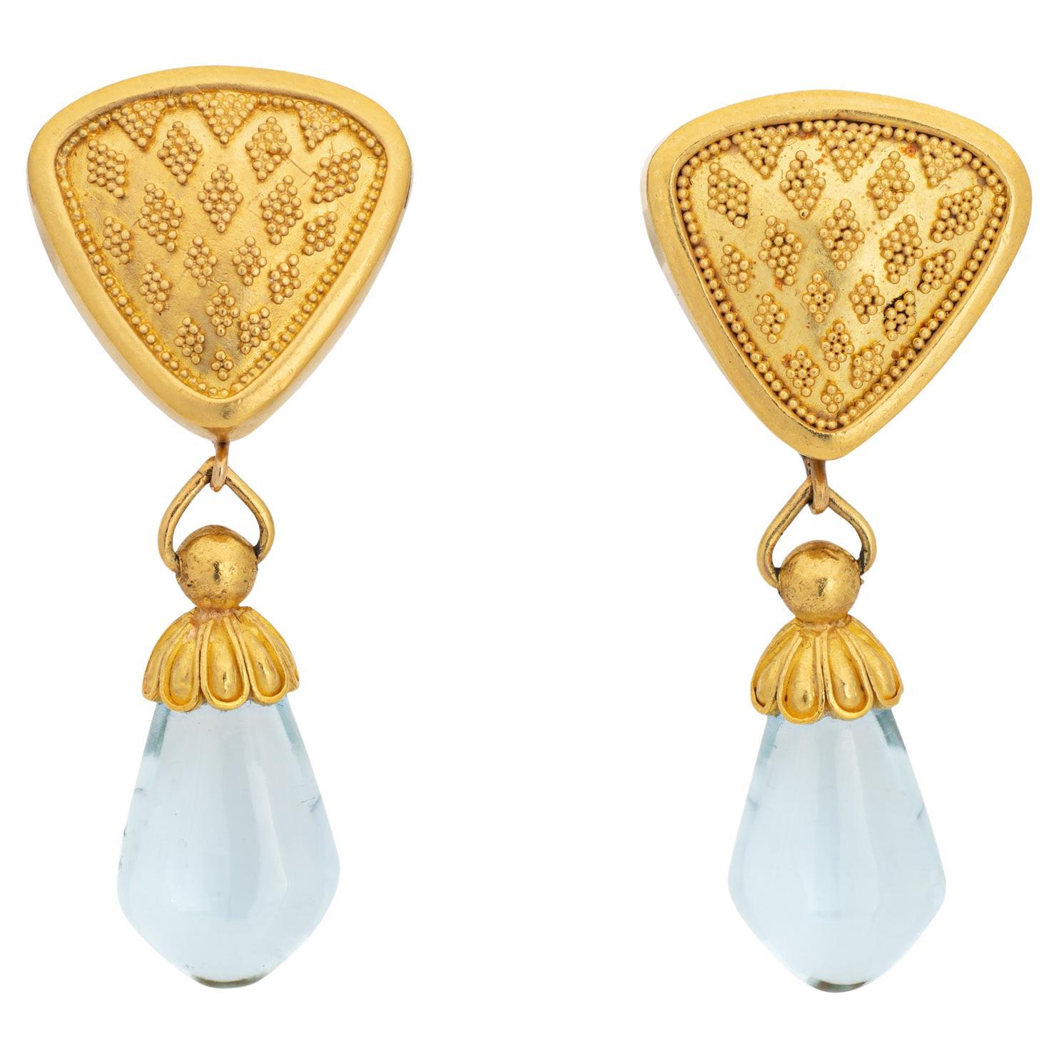 Maija Neimanis Aquamarine Earrings Estate 22k 18k Yellow Gold Drops Fine Jewelry For Sale