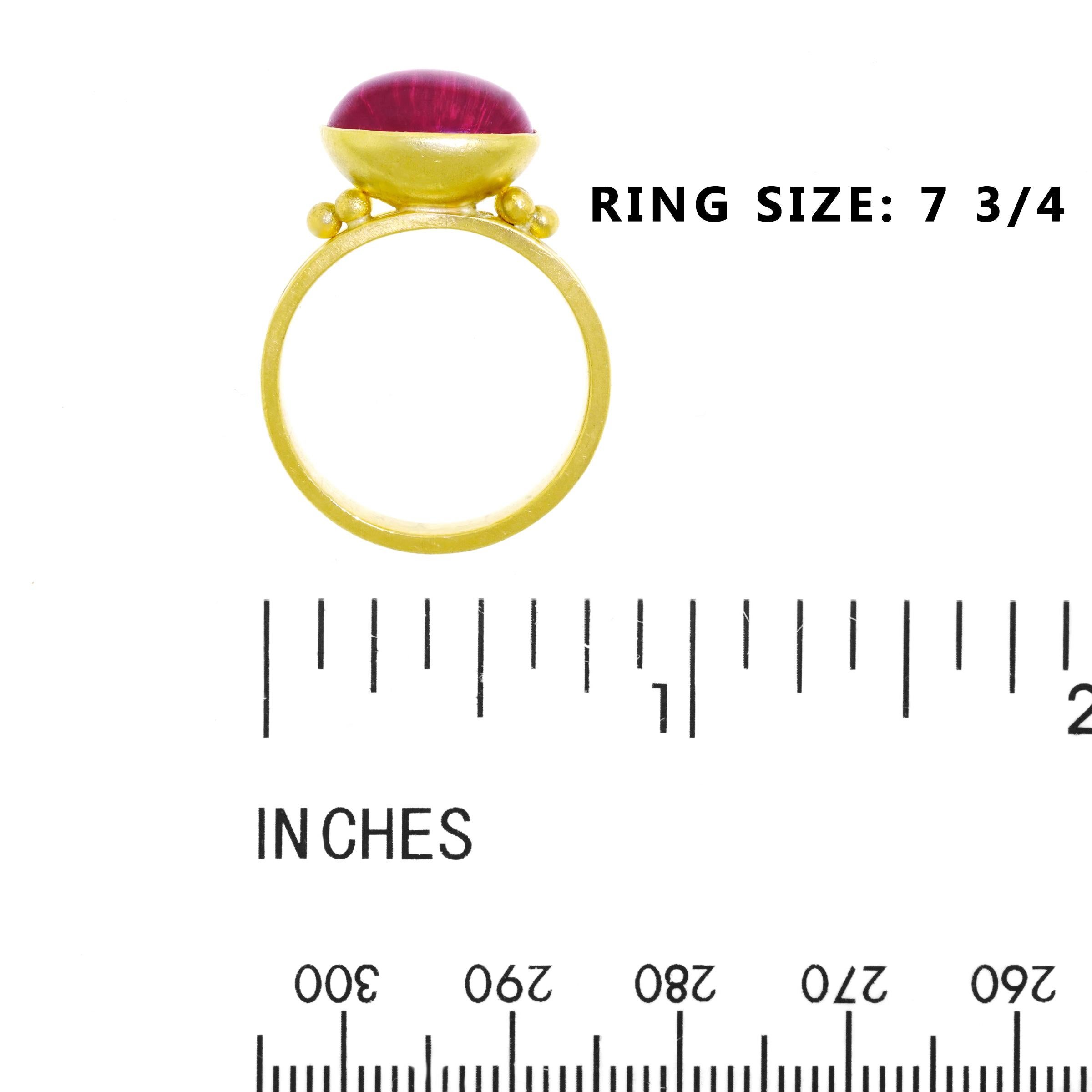 Maija Neimanis Pink Tourmaline Cabochon High Karat Gold Ring In Excellent Condition In Litchfield, CT