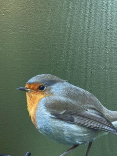 European Robin II - 21st Century Contemporary Acrylic Painting Red-Breasted Bird
