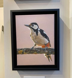 Picchio rosso - Pittura acrilica contemporanea del 21° secolo di un uccello