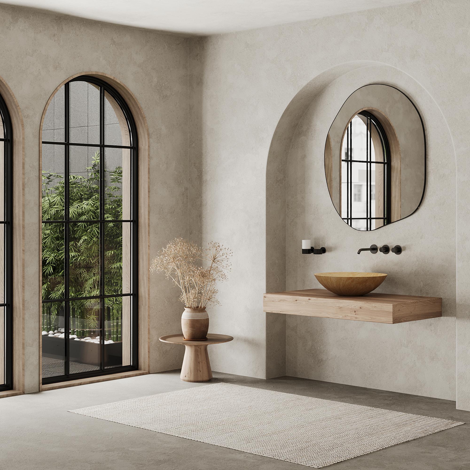 Scandinavian Modern Maiken - Round Marble Basin - Beige Travertine For Sale