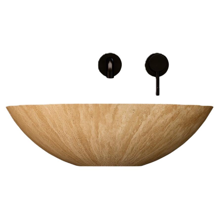 Portuguese Maiken - Round Marble Basin - Beige Travertine For Sale