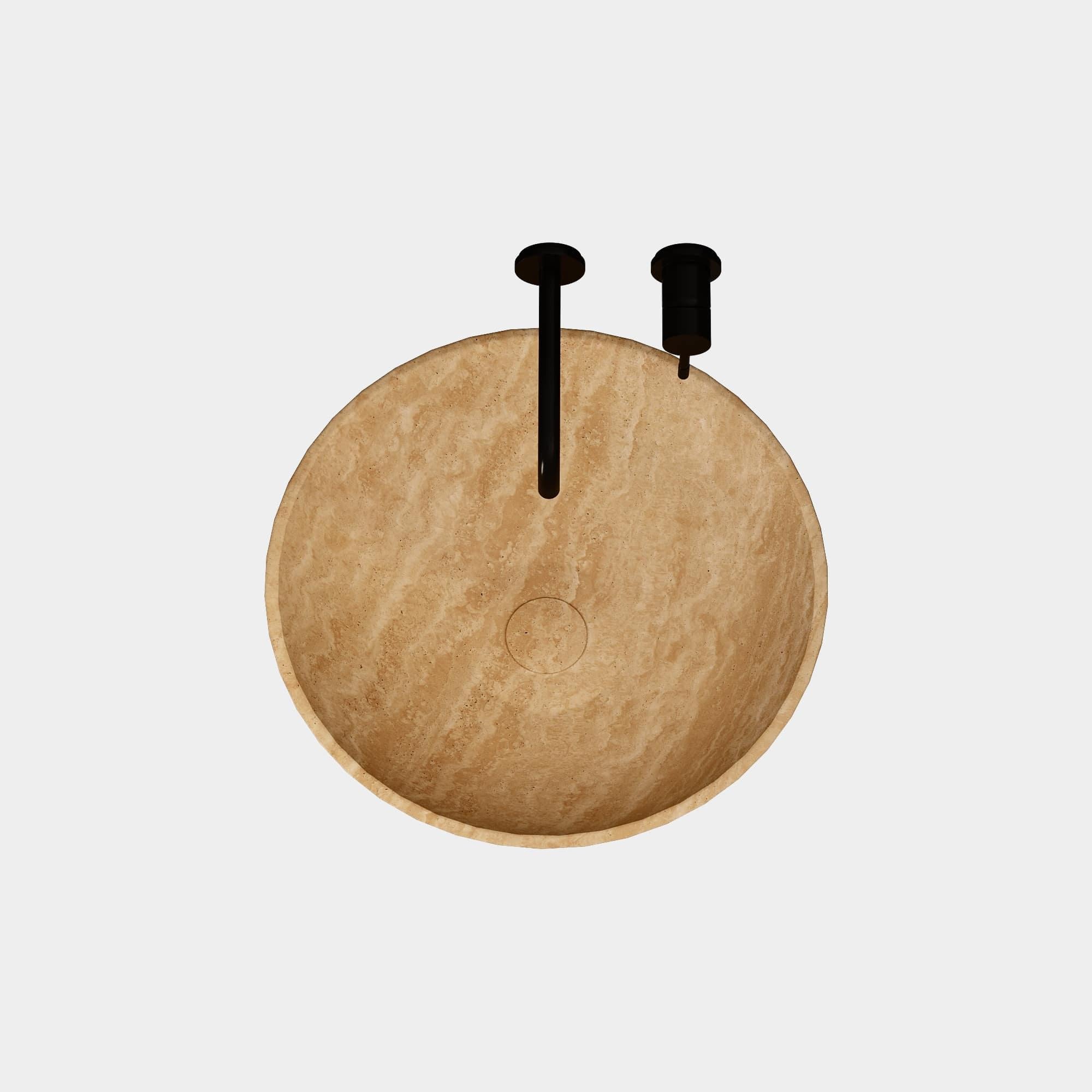 Hand-Crafted Maiken - Round Marble Basin - Beige Travertine For Sale