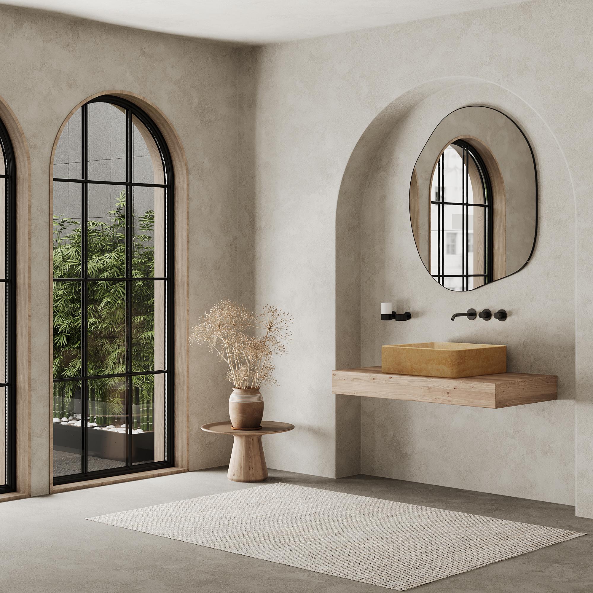 Scandinavian Modern Maiken - Square Marble Basin - Beige Travertine For Sale