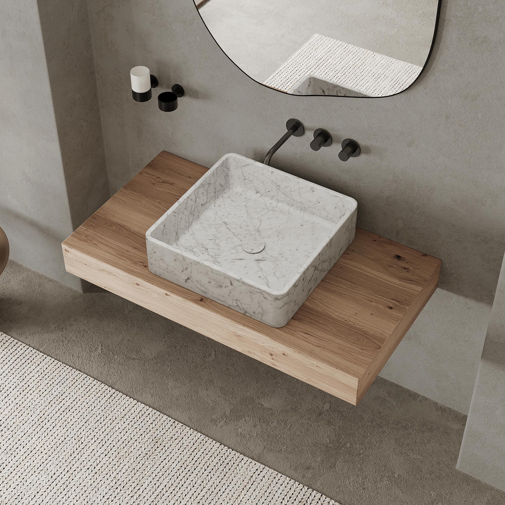 Scandinavo moderno Maiken - Bacino quadrato in marmo - Whiting Carrara in vendita