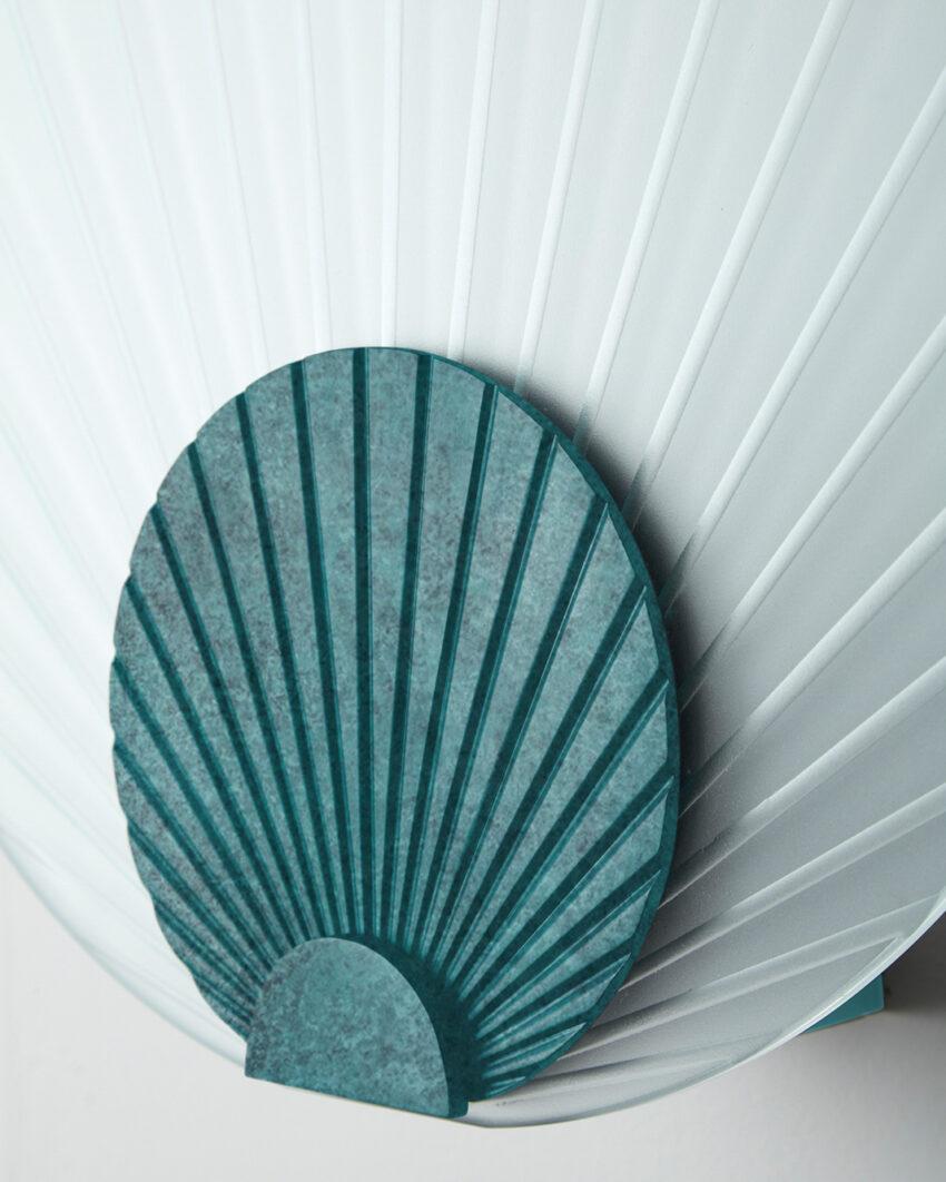 Post-Modern Maiko Clear Glass And Verdigris Wall Mounted Lamp by Carla Baz For Sale