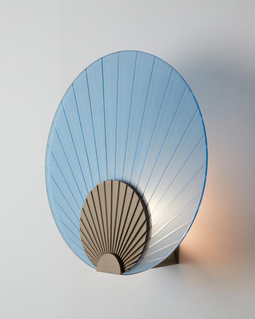Contemporary Maiko Indigo Glass And Brushed Bronze Wall Mounted Lamp by Carla Baz For Sale