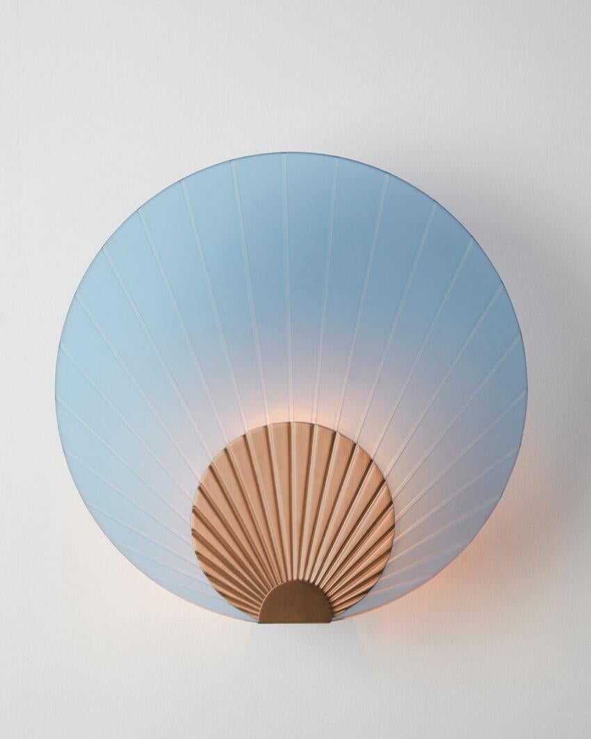 Contemporary Maiko Indigo Glass And Brushed Copper Wall Mounted Lamp by Carla Baz For Sale