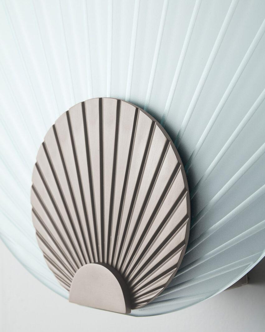 Lebanese Handmade Fan-Shaped Indigo Glass Brushed Steel Wall Mounted Lamp Maiko Carla Baz For Sale