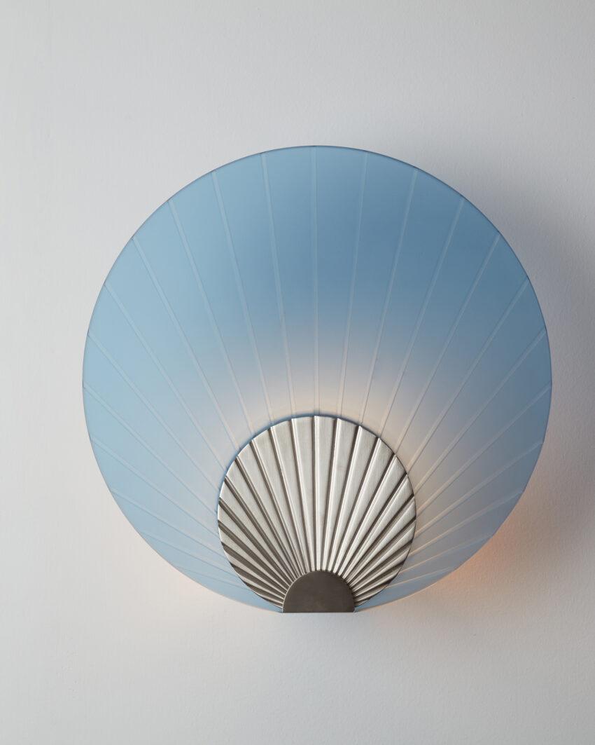 Maiko Indigo Glass And Brushed Stainless Steel Wall Mounted Lamp by Carla Baz In New Condition For Sale In Geneve, CH